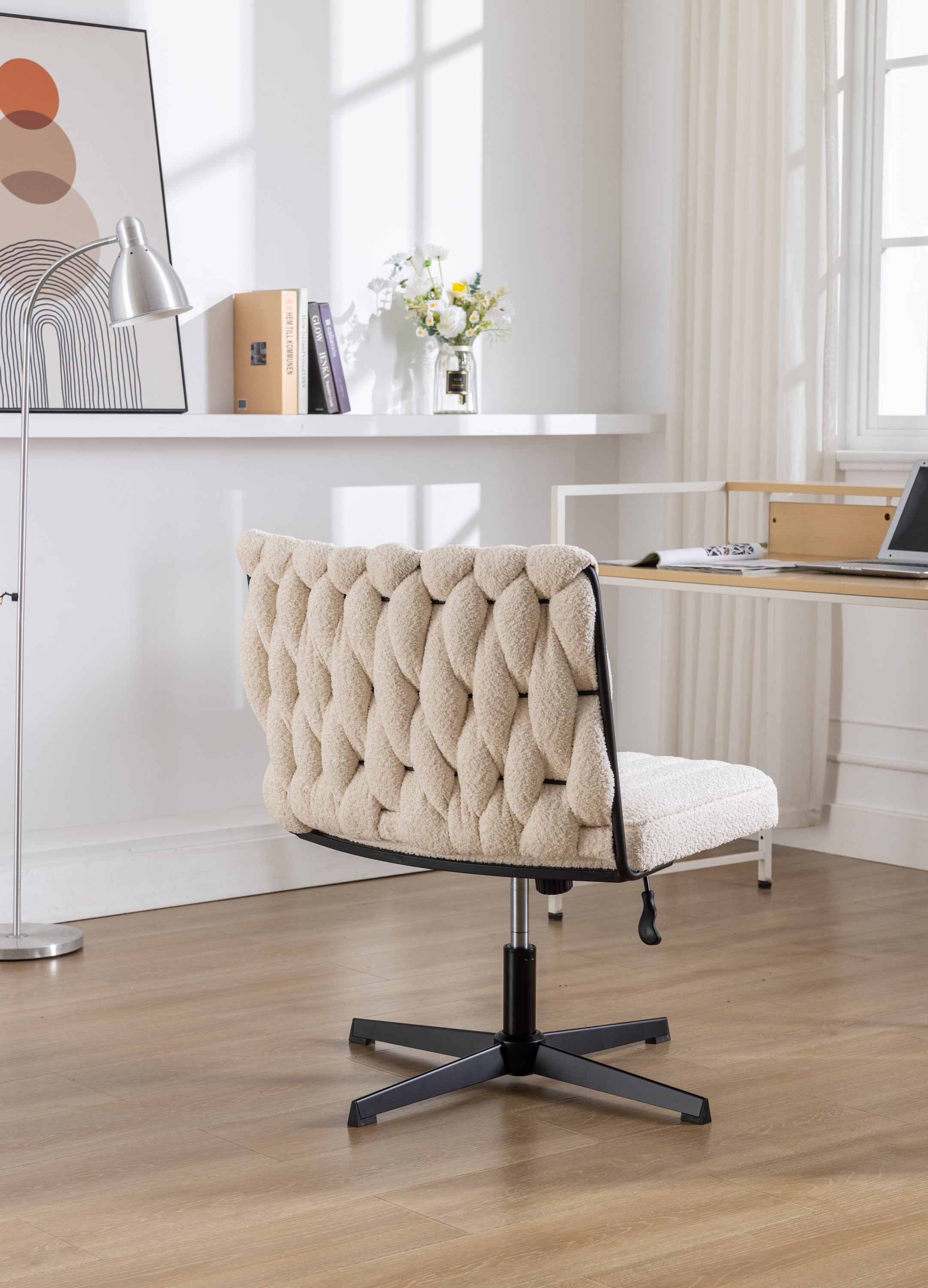Armless Office Desk Chair No Wheels - White
