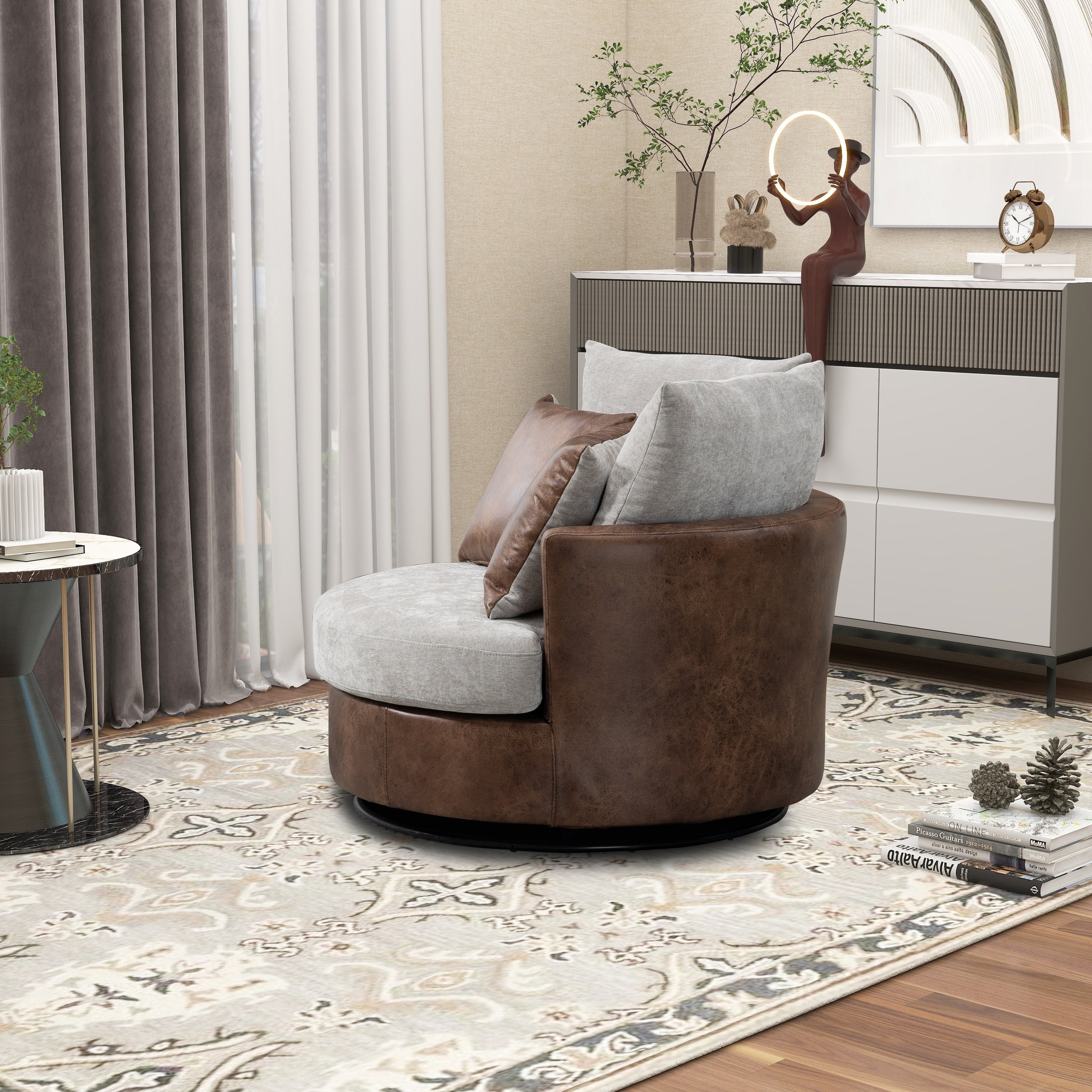 Accent Barrel Chair and Sofa With 4 Pillows 360 Degree 