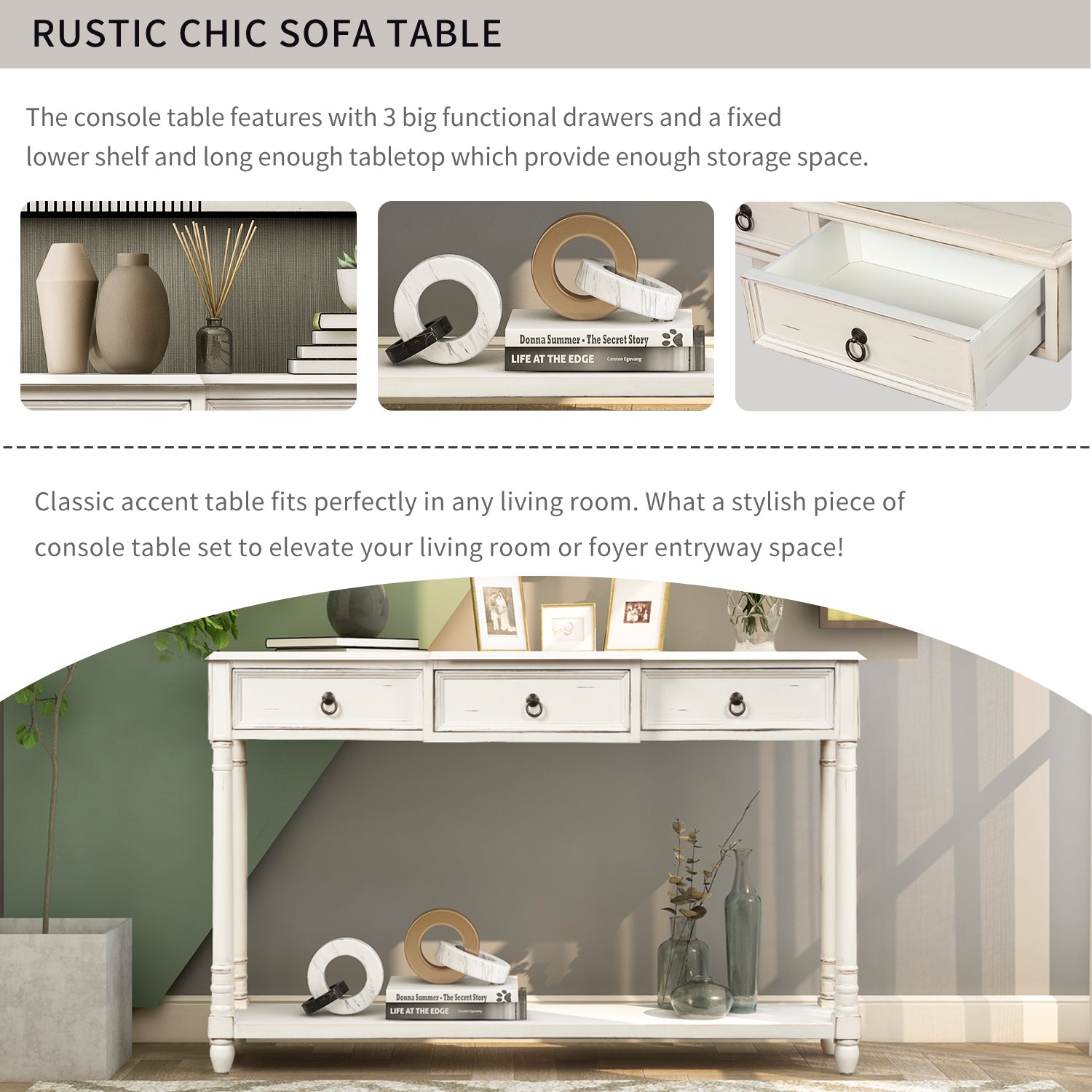 Console table for entryway with shelves