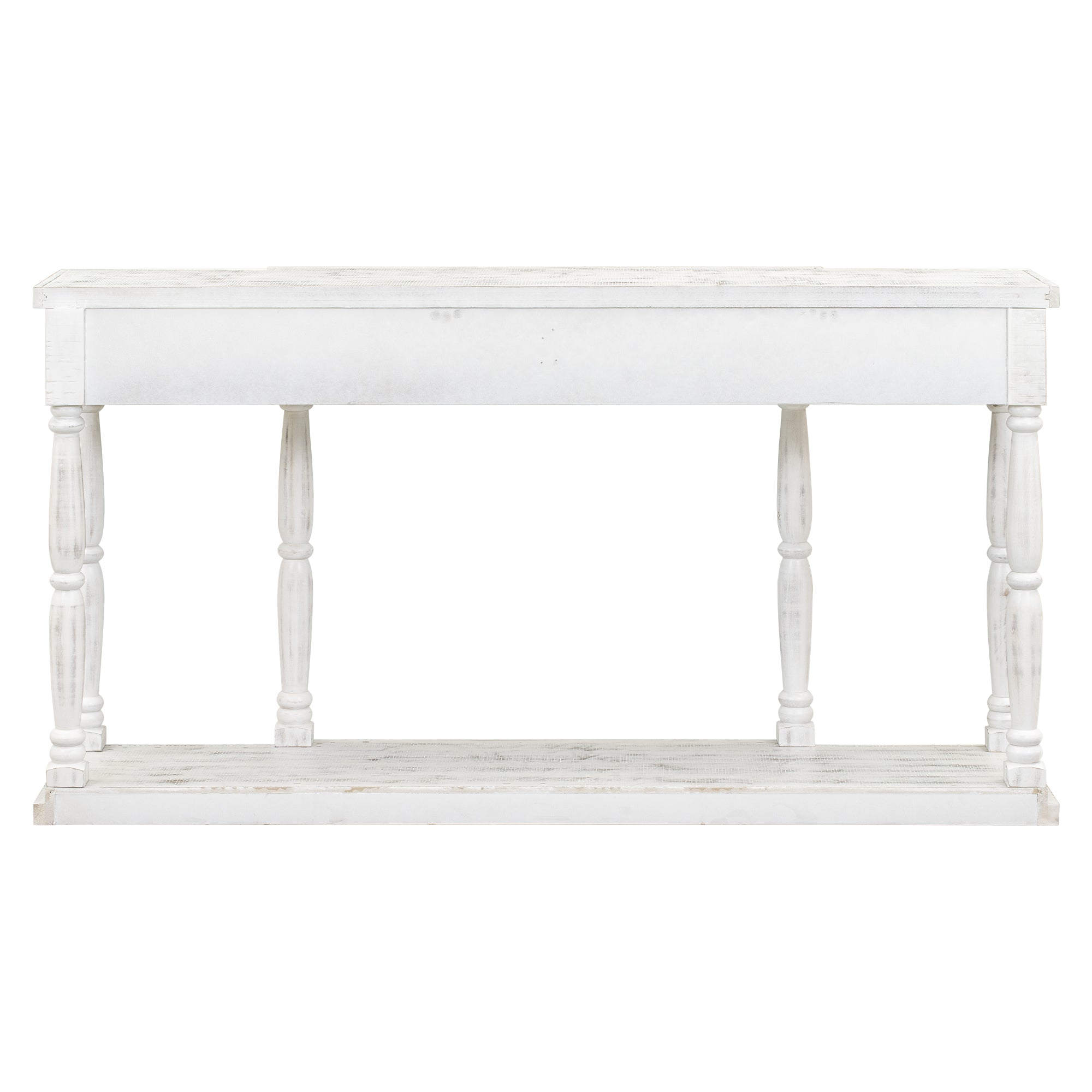 Retro Console Table for Hallway with 4 Front Facing Storage Drawers and 1 Shelf - Antique White