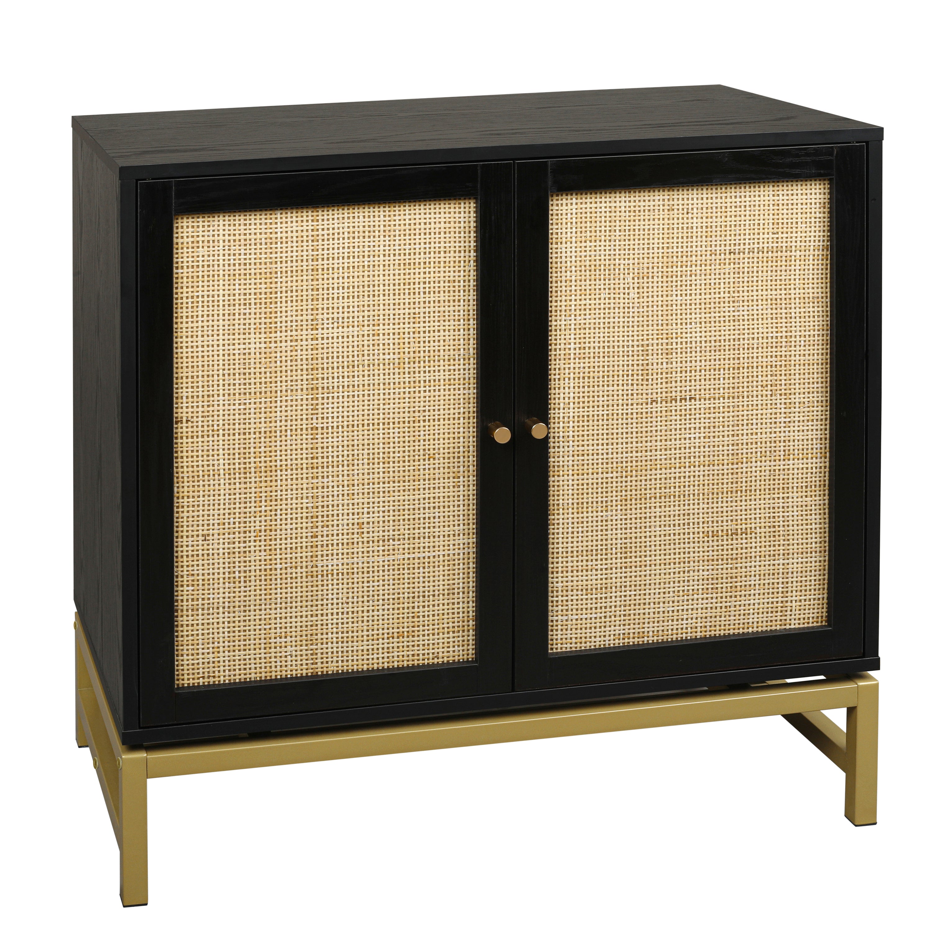 Natural Rattan 2 Door Cabinet - Black