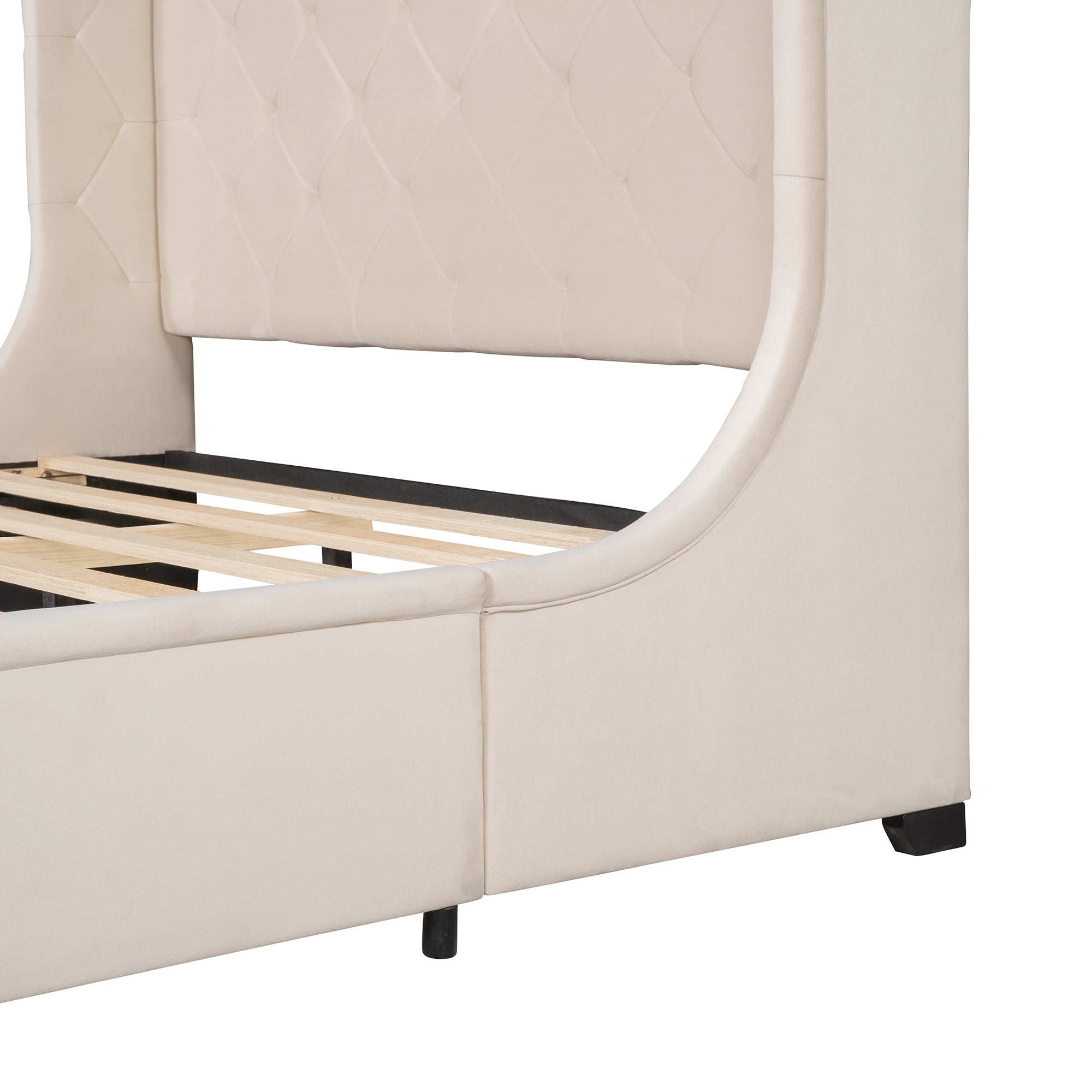 Queen Size Storage Bed Velvet Upholstered Platform Bed - Beige