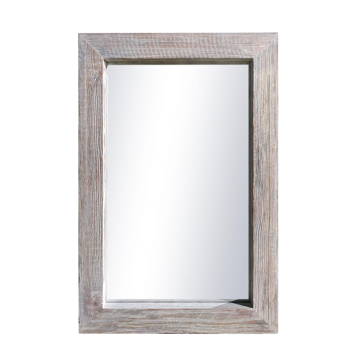 Rectangular Wooden Frame Wall Mirror, Grain Details - Antique White