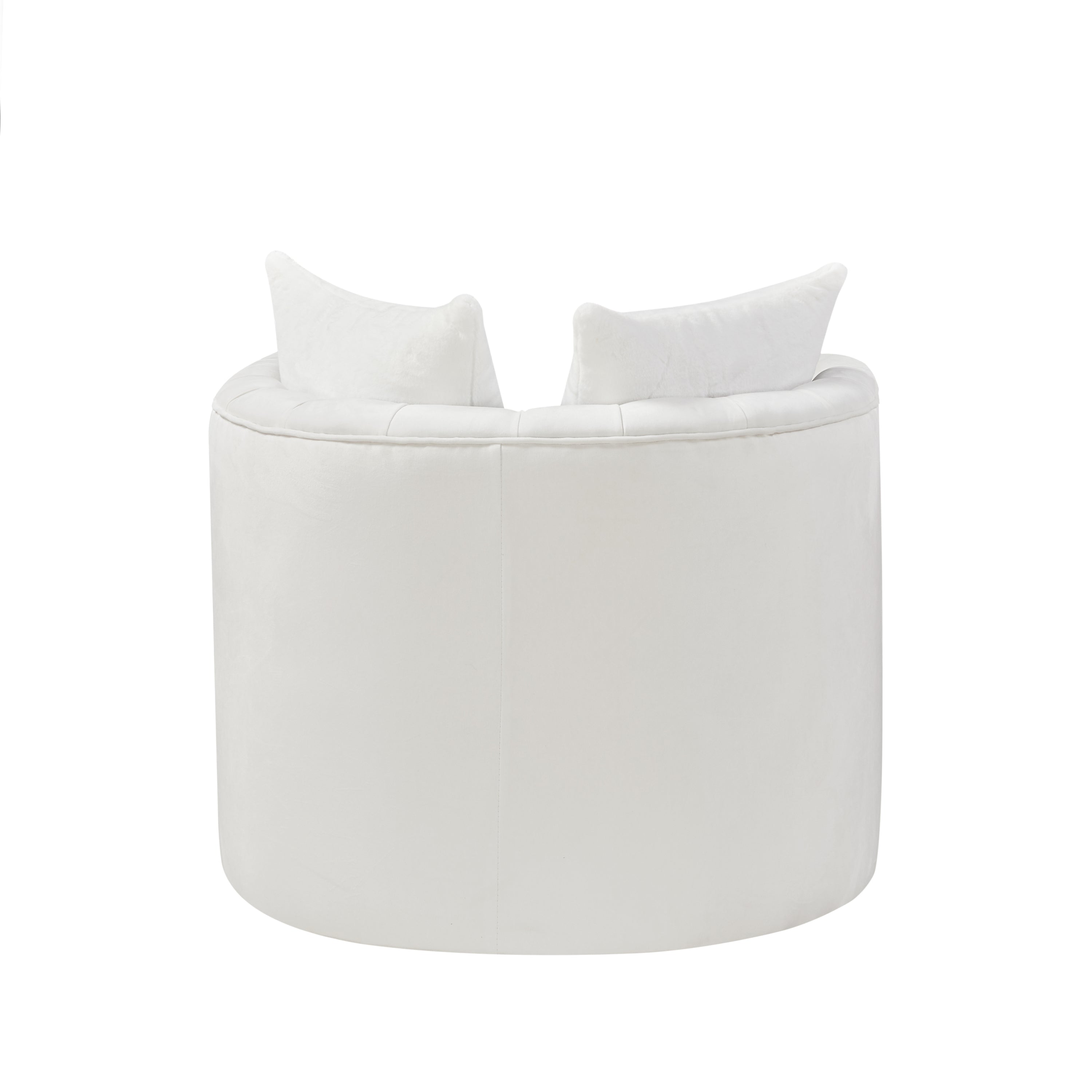 Swivel Barrel Chair with 360° Rotating Base and 2 Pillows - White Velvet