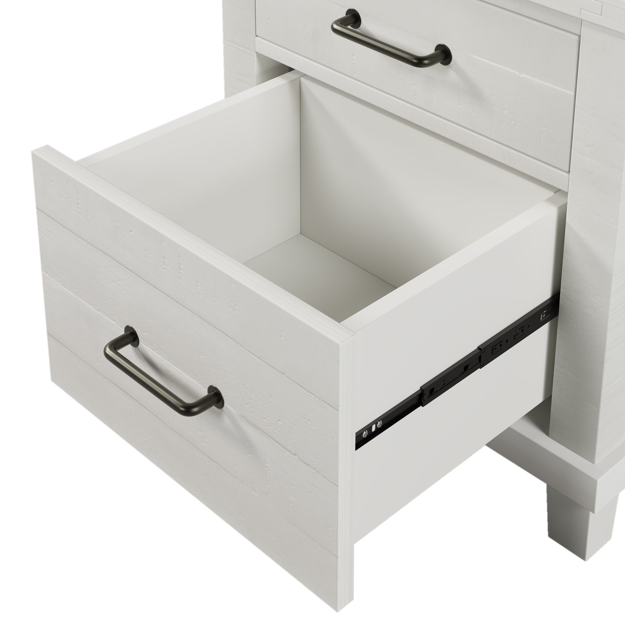 Rustic Farmhouse Style Solid Pine Wood Two-Drawer Nightstand - White