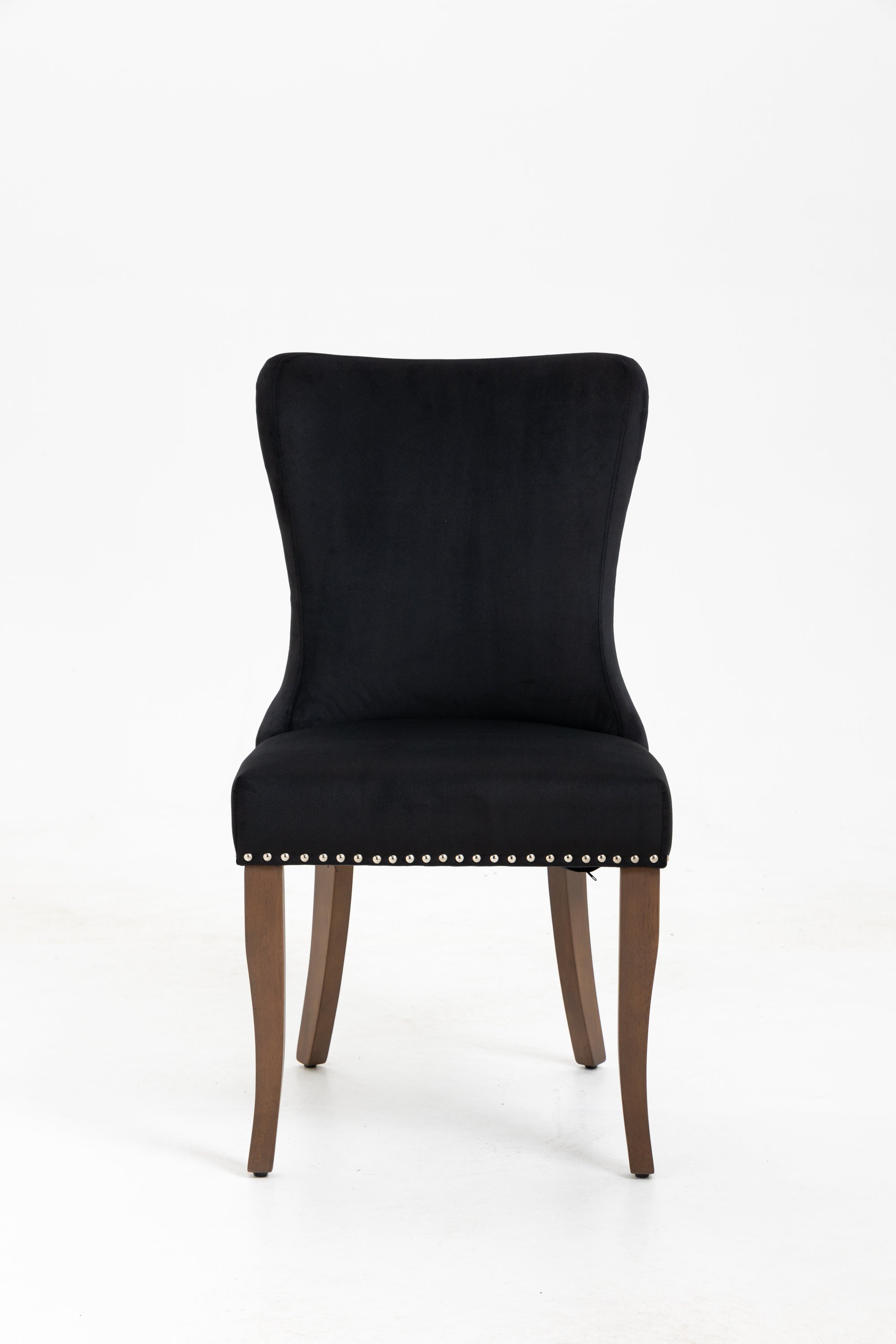 Velvet Upholstered Dining Chairs with Designed Back and Nailhead trim and Solid Wood Legs (Set of 2) - Black