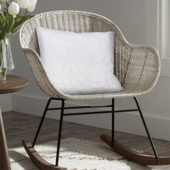 Square Accent Throw Pillow, Embroidered Geometric Abstract Pattern, With Filler - White