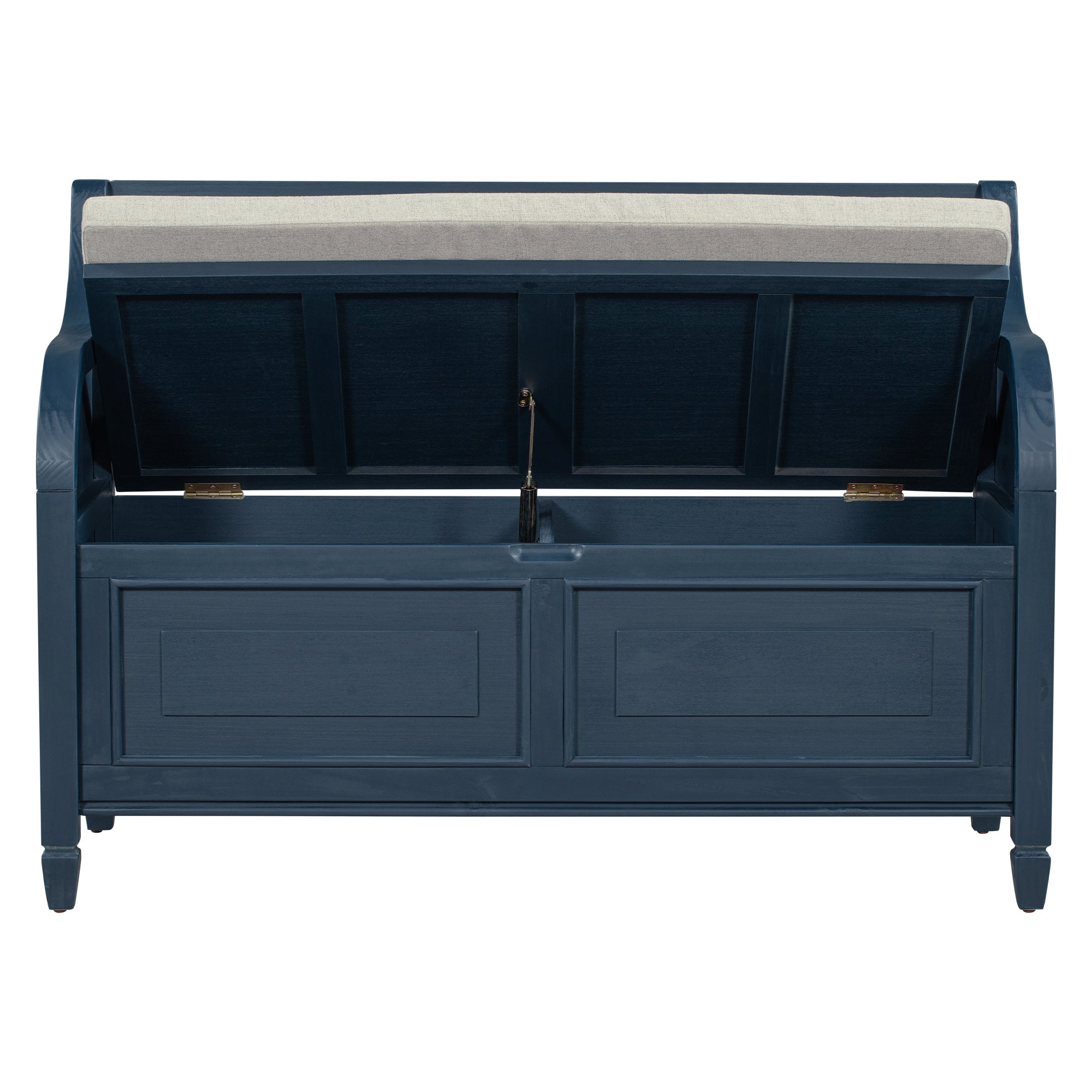 Rustic Style Solid Wood Entryway Storage Bench with Safety Hinge - Antique Navy + Beige