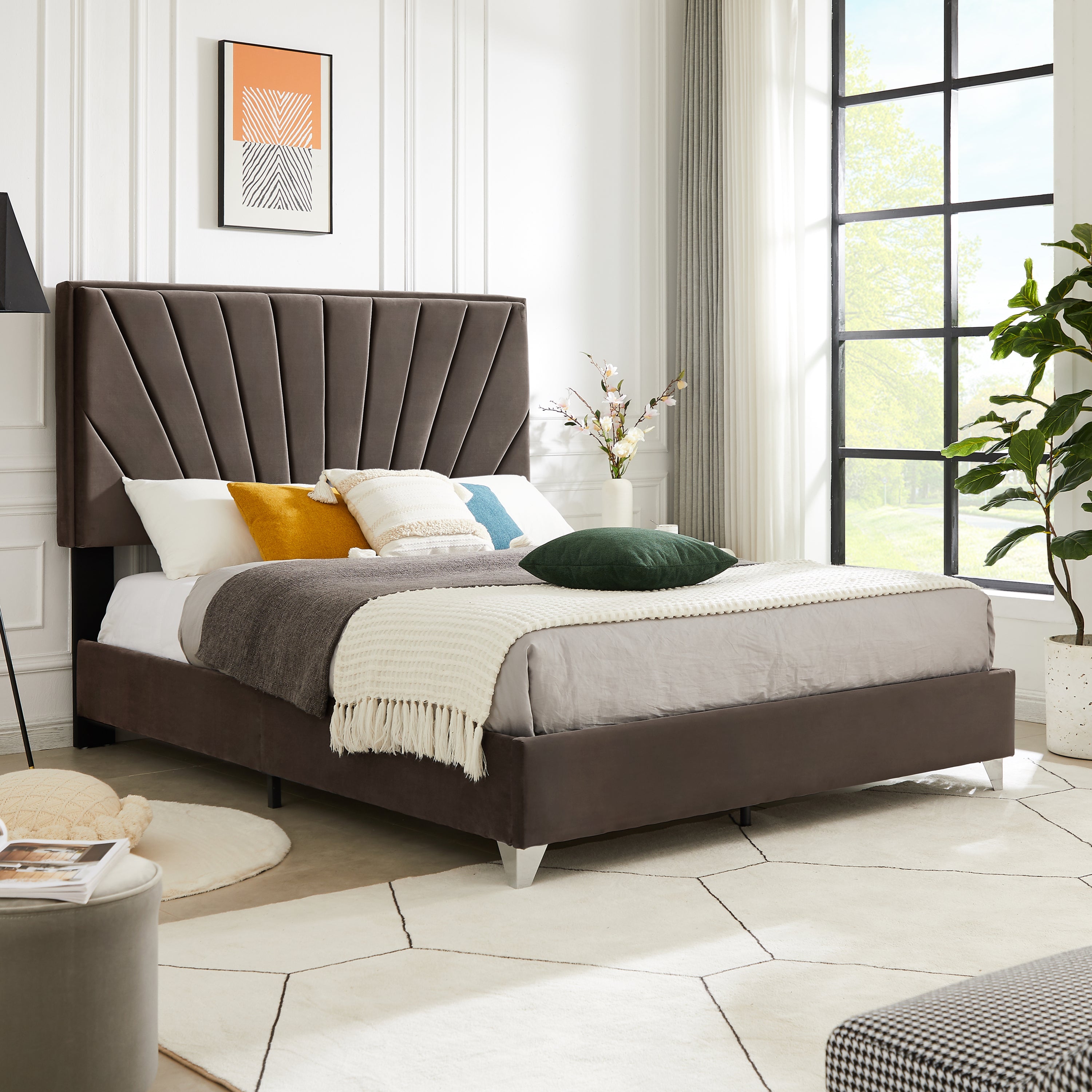 King Bed Beautiful Line Stripe Cushion Headboard - Brown
