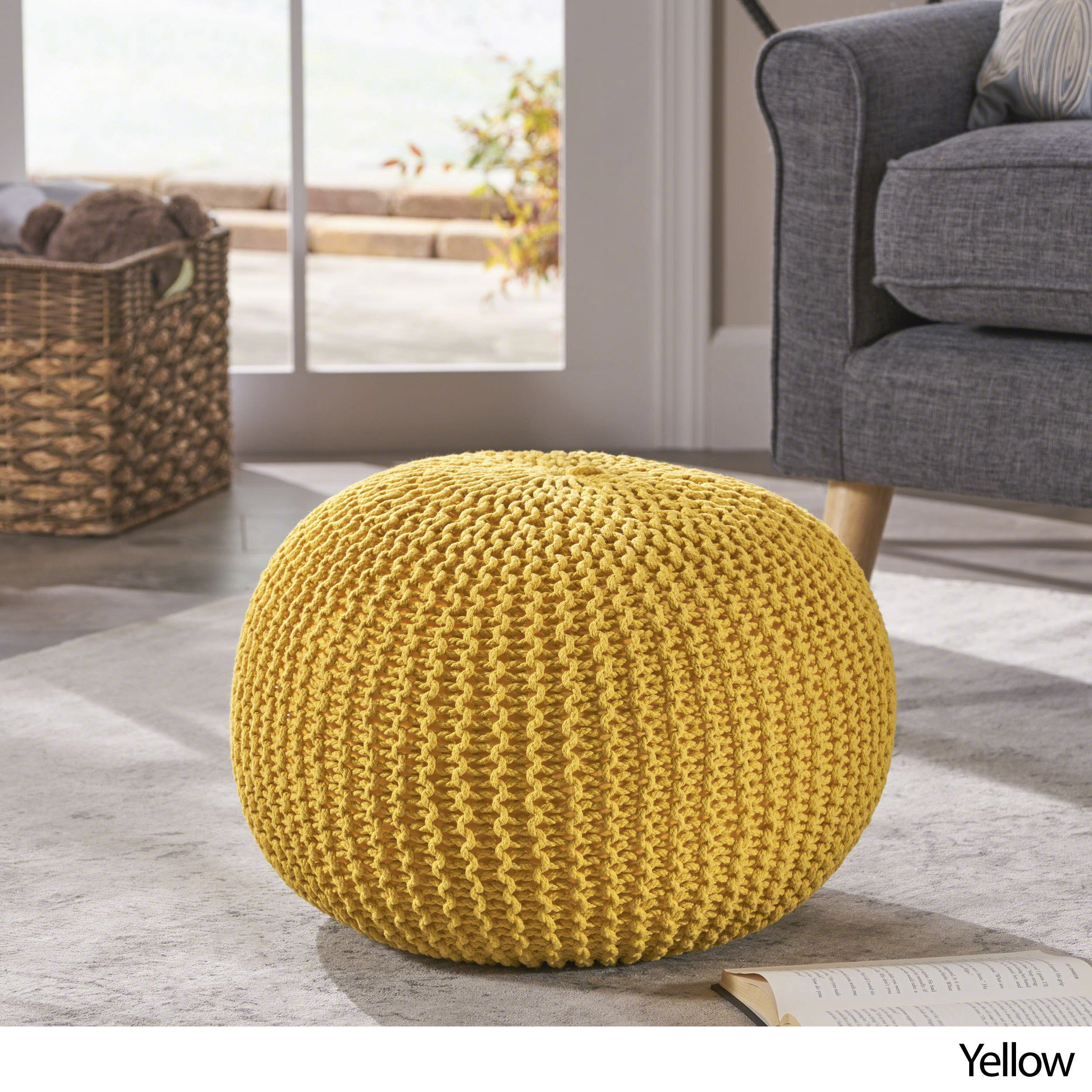 Cotton Knitted Pouf - Yellow