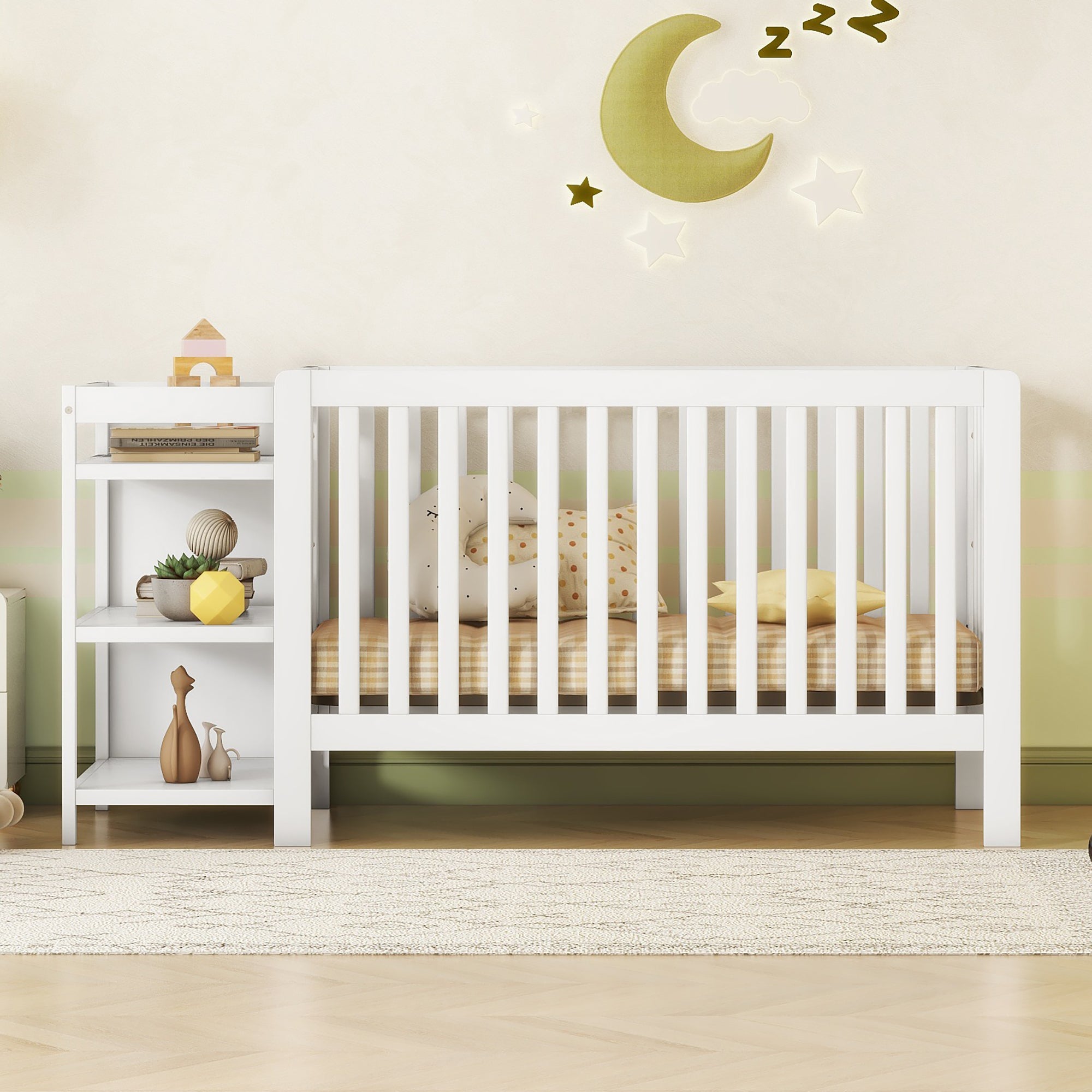 Convertible Crib/Full Size Bed with Changing Table - White