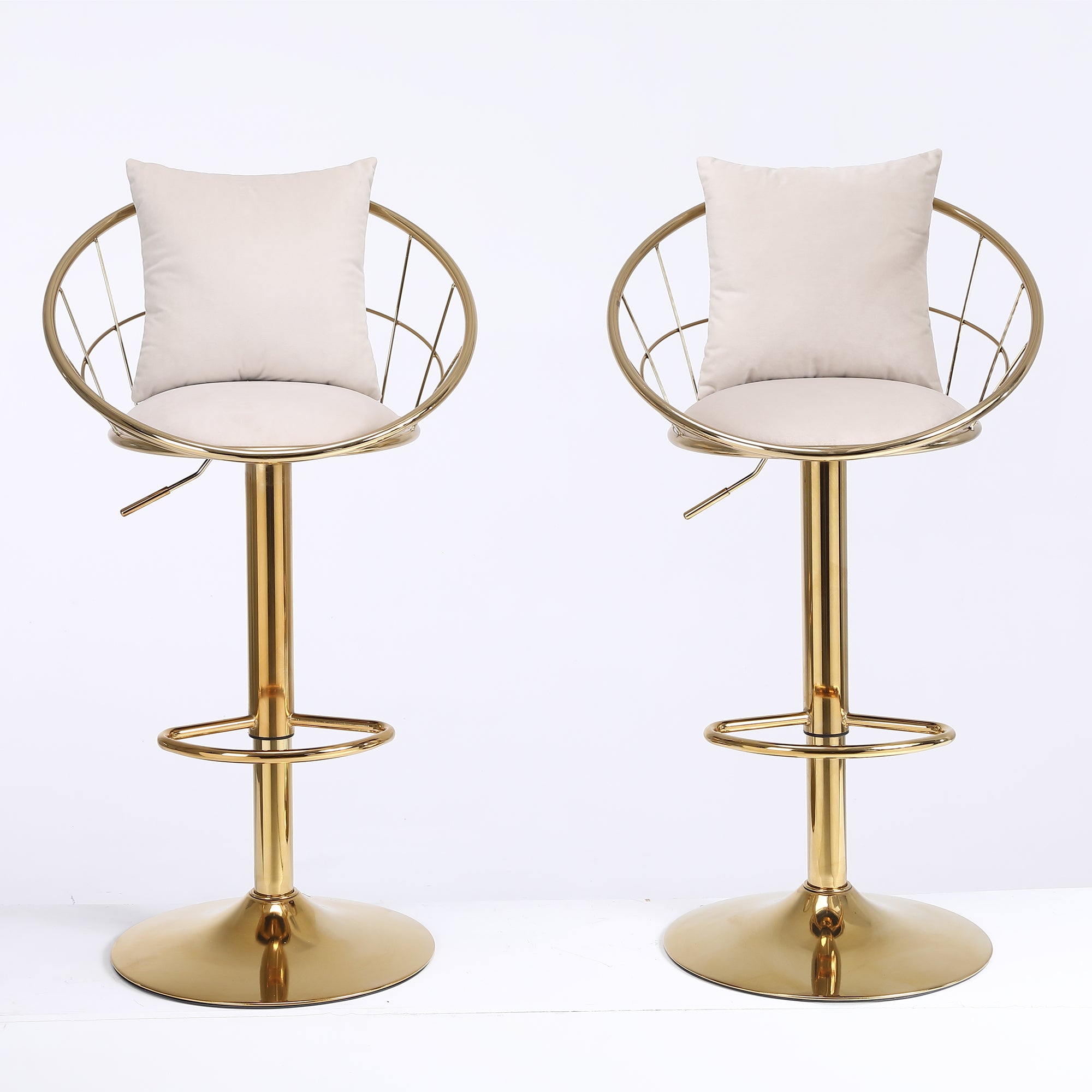 Bar Chair Pure Gold Plated Adjustable Height (Set of 2) - Off-White Velvet