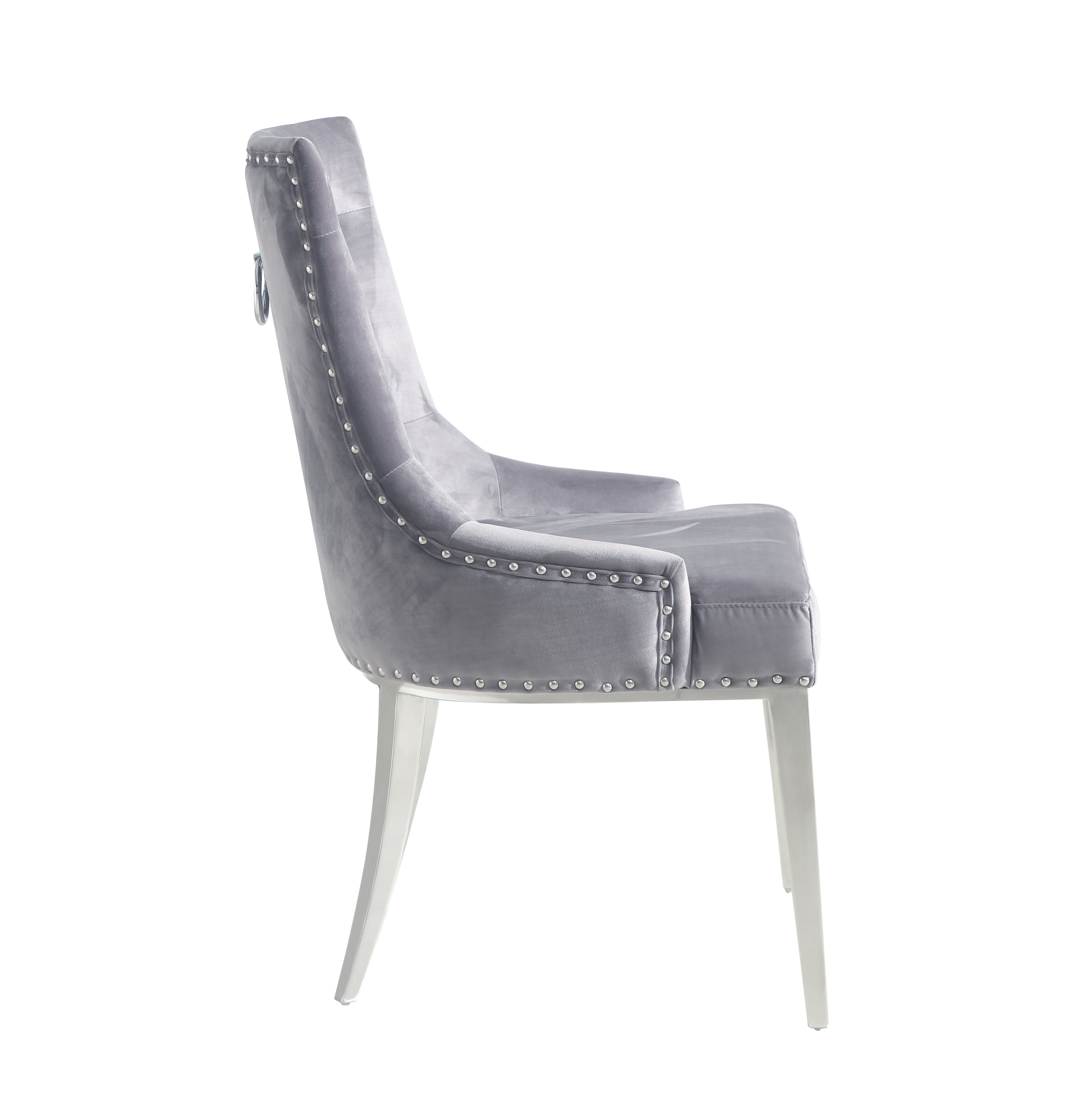 Contemporary Grey Velvet & Stainless Steel Dining Chair (Set of 2)