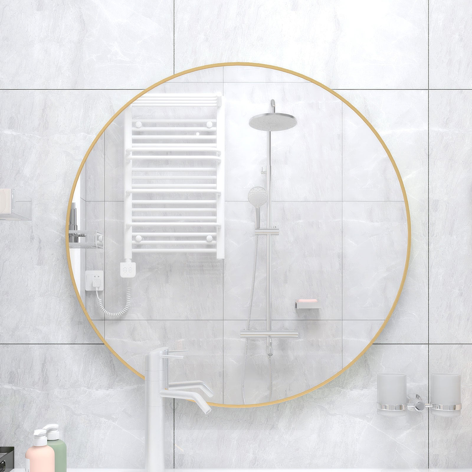 MAICOSY 31.5" Large Gold Round Wall Mounted Mirror Vanity Bedroom Bathroom Decor