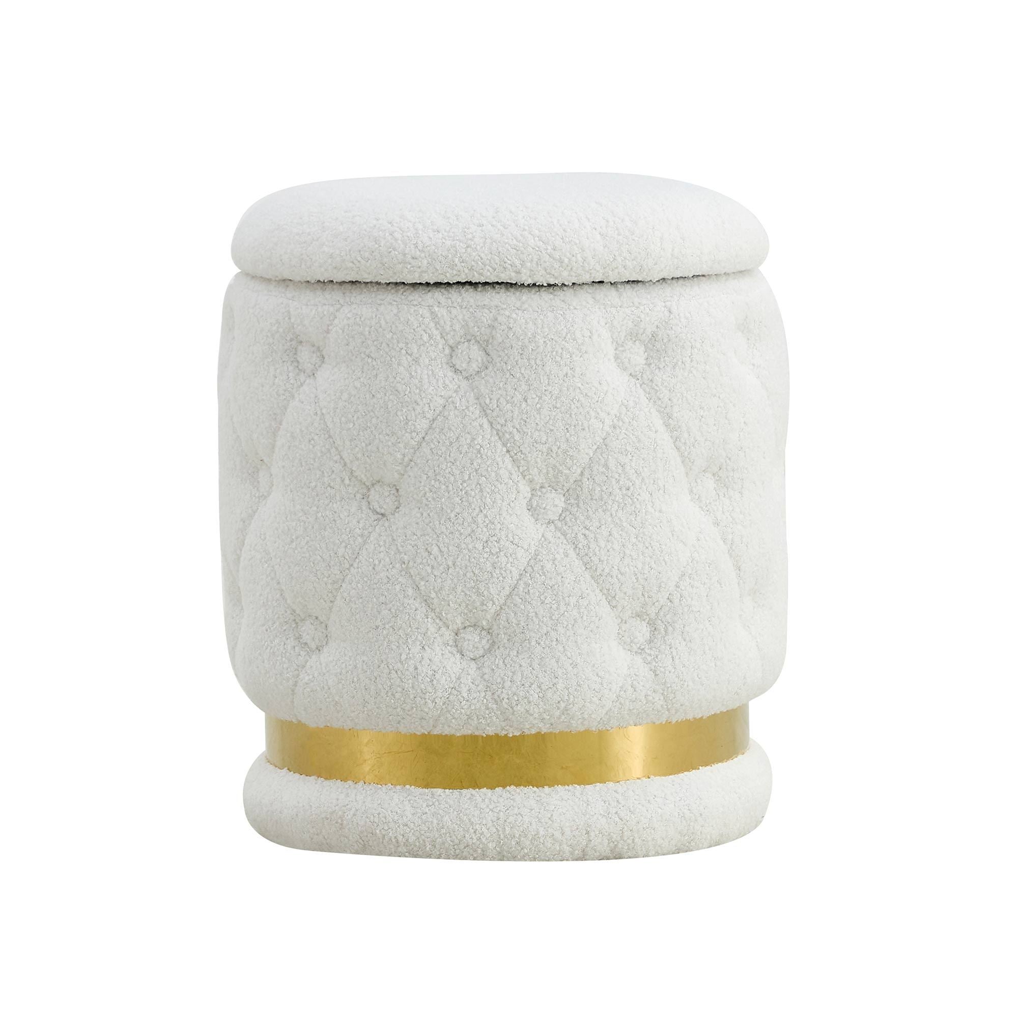 Teddy Velvet Stool Chair with Storage Space - White