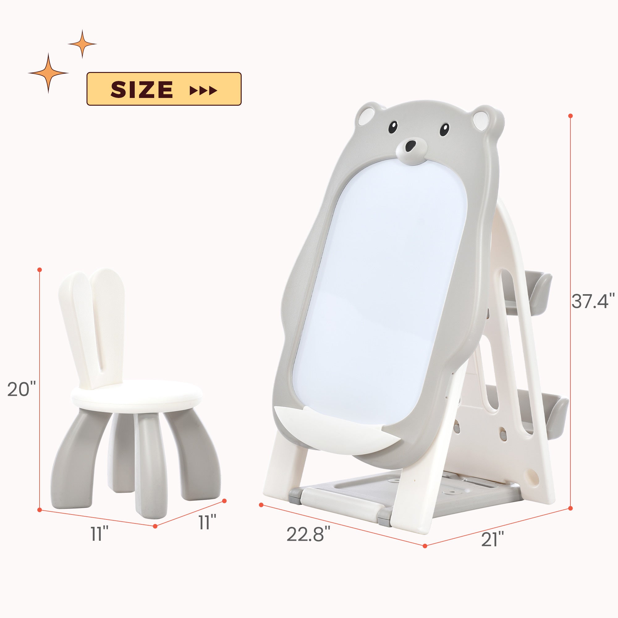 Folding Kids Art Easel with Stool and Adjustable Whiteboard with Book Shelf and Toddler Chair for Girls and Boys