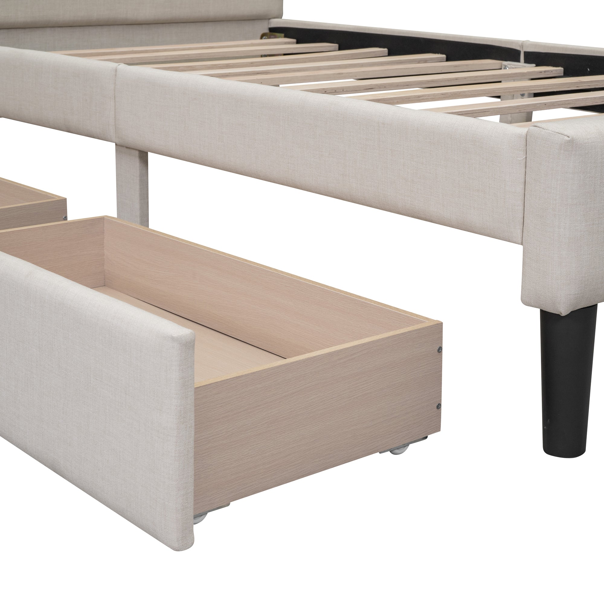 Twin Size Upholstered Platform Bed with 2 Drawers - Beige