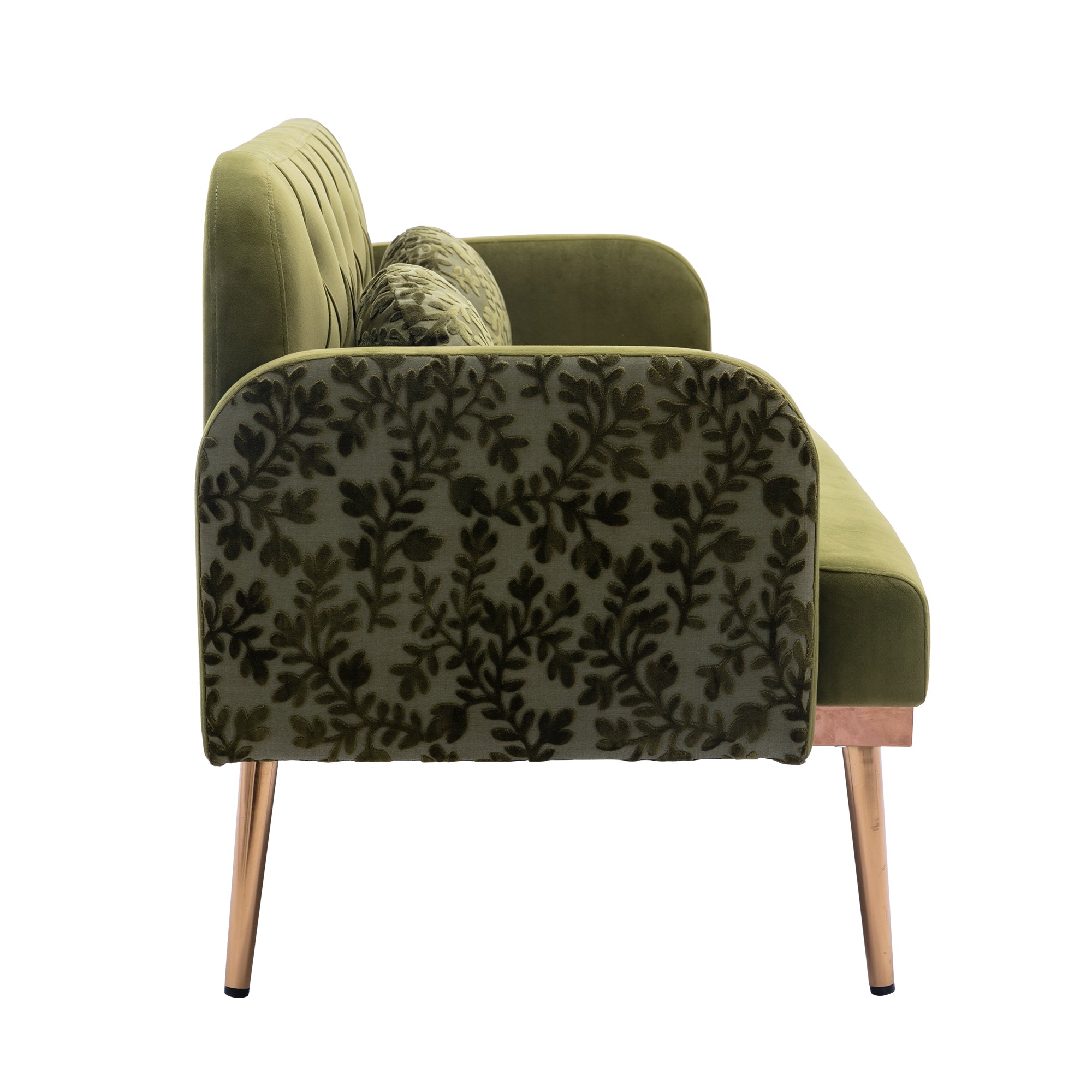 European Velvet Loveseat Sofa with Metal Feet - Green Olive