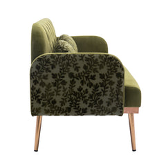 European Velvet Loveseat Sofa with Metal Feet - Green Olive