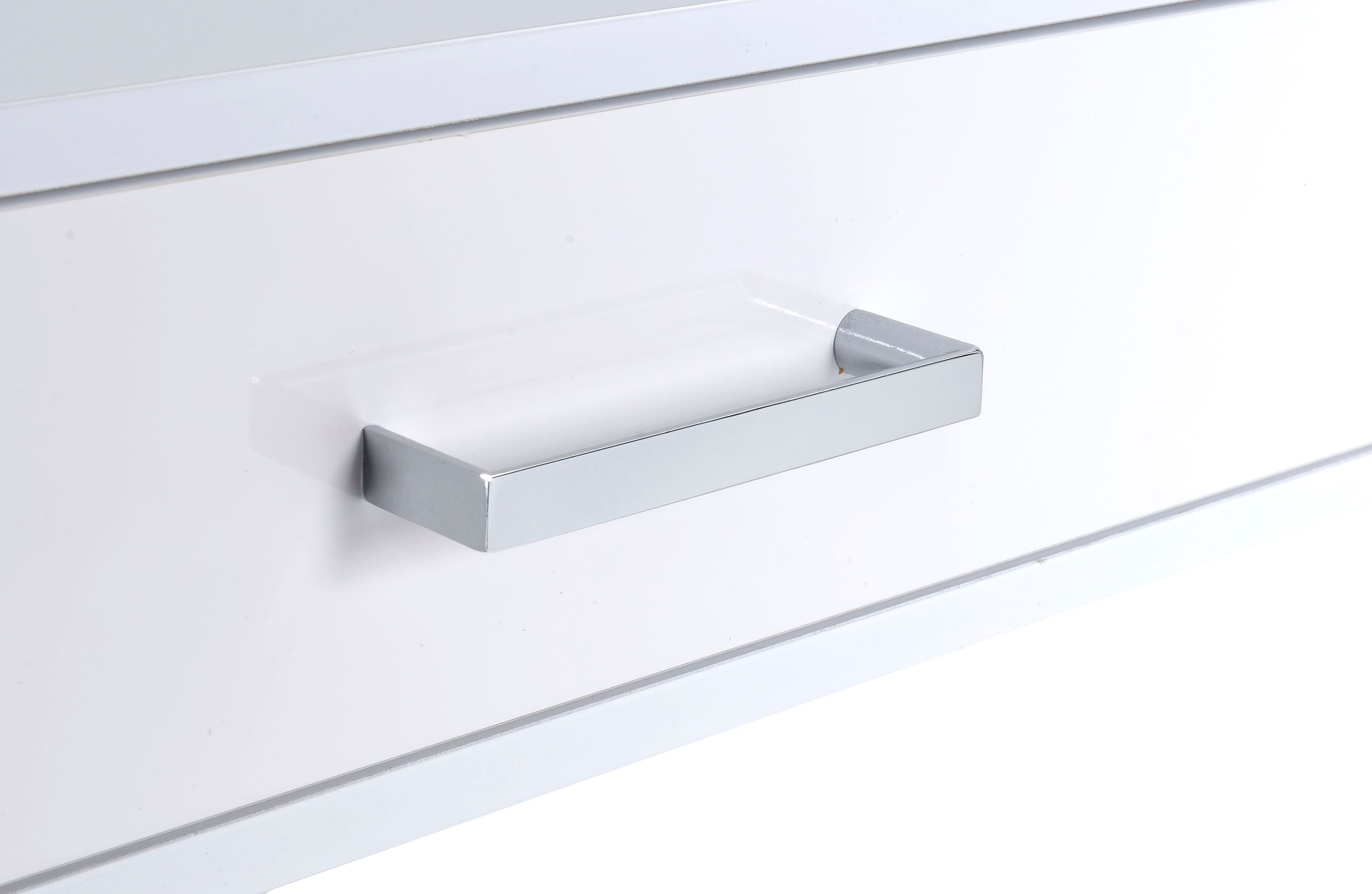 Contemporary Built-in USB Port Writing Desk - White High Gloss & Chrome Finish