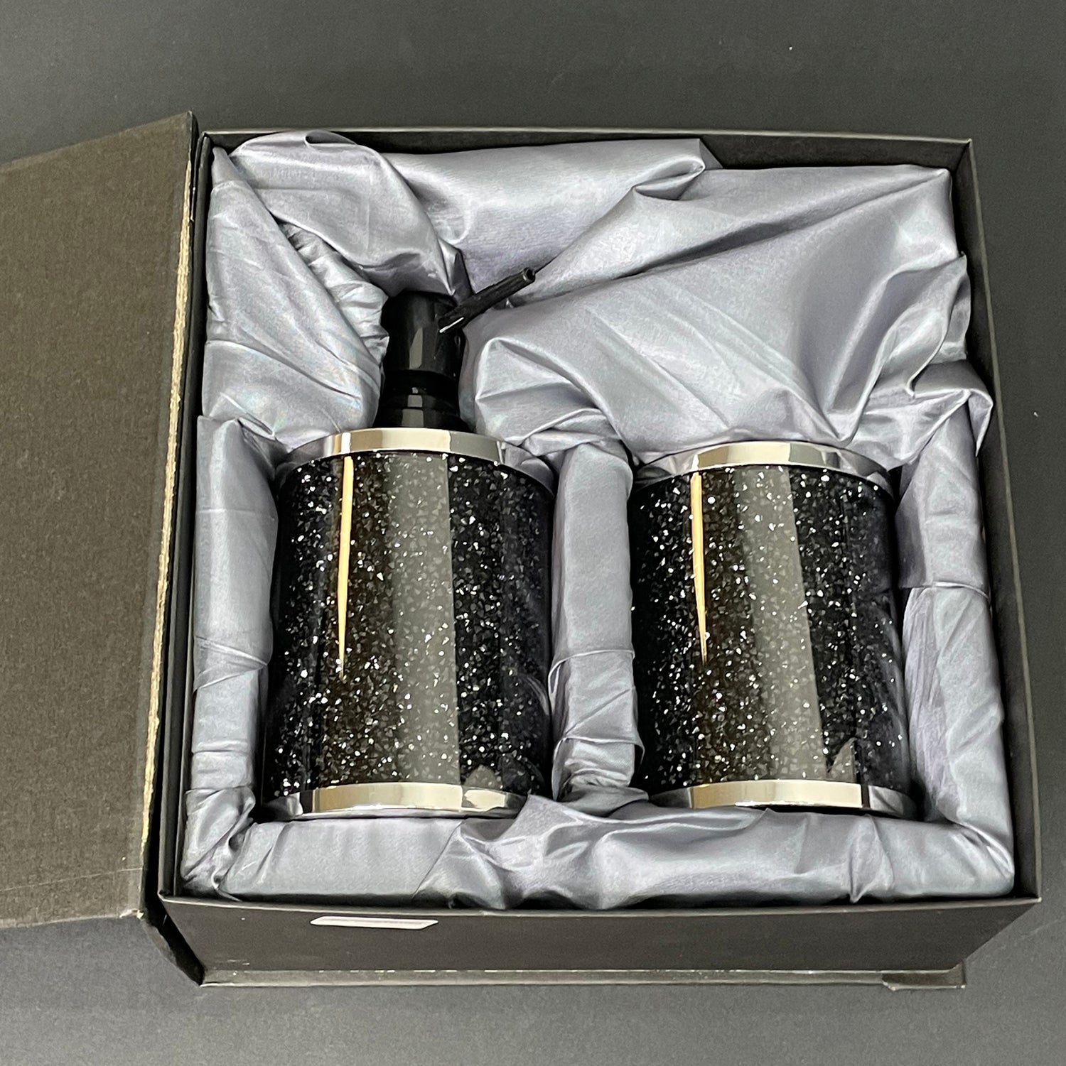 Ambrose Exquisite 3 Piece Soap Dispenser and Toothbrush Holder with Tray - Black