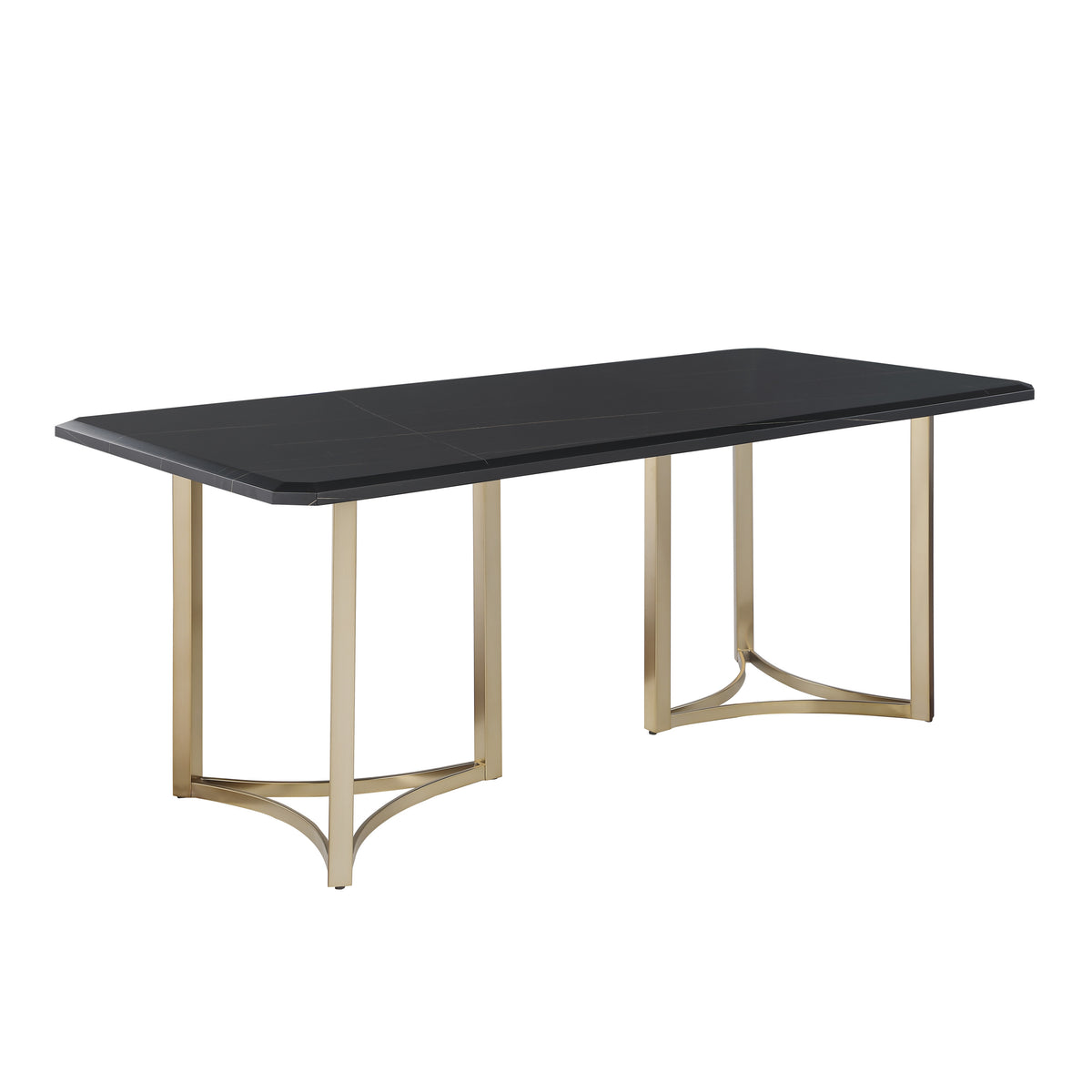Contemporary Gold Black Top Dining Table with Durable Brushed Brass Metal Base