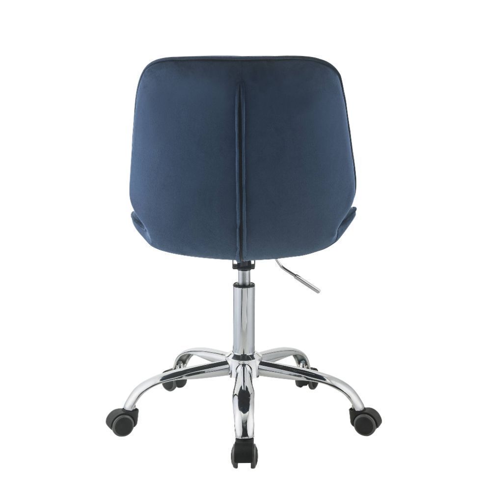 Armless Office Chair with Swivel - Twilight Blue Velvet & Chrome