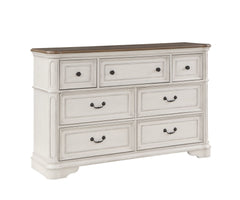 French Style Dresser - Gray Fabric & Antique White Finish