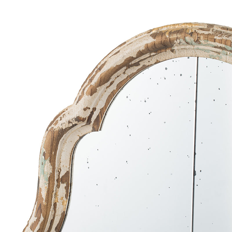 Large Cream & Gold Framed Wall Mirror, Wood Arched, 22" x 48"