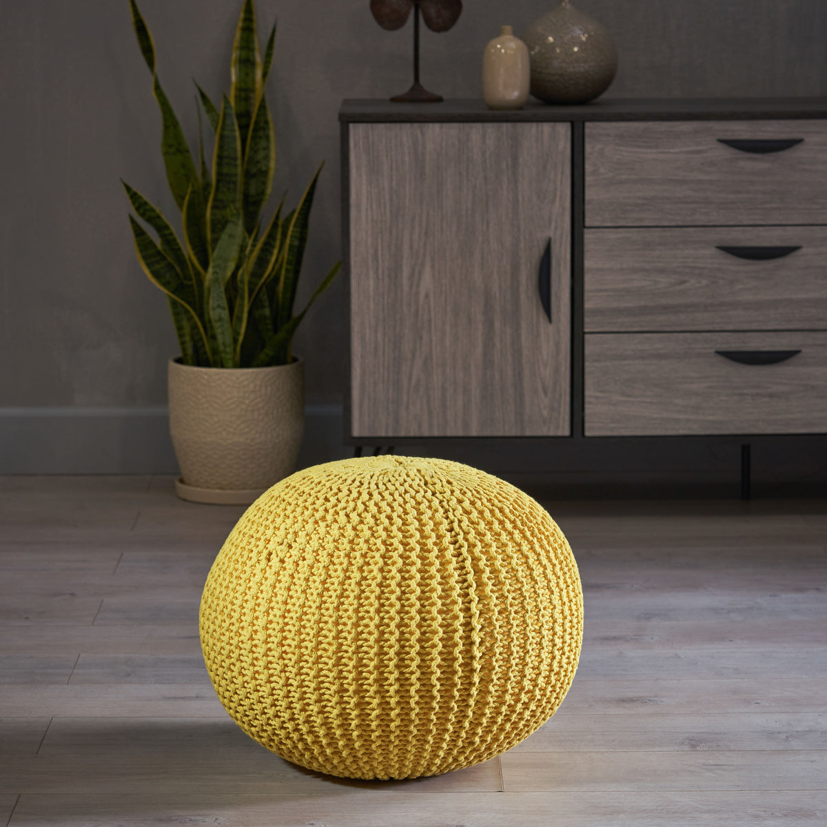 Cotton Knitted Pouf - Yellow