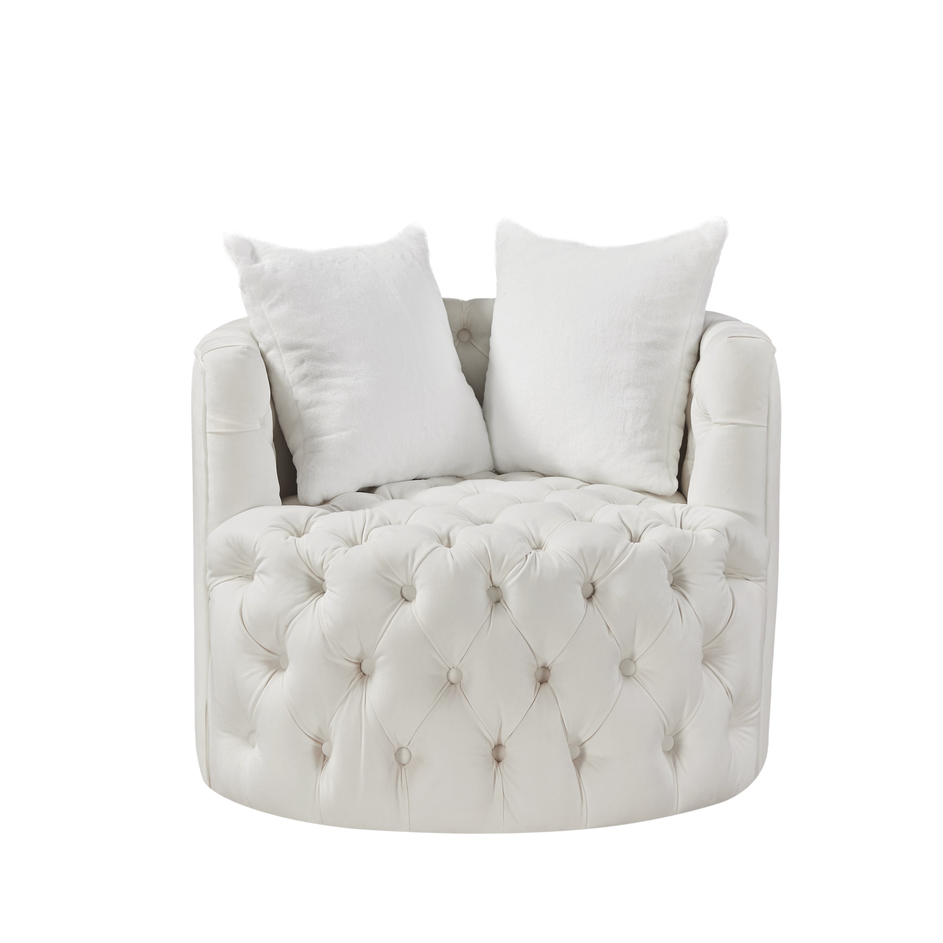 Swivel Barrel Chair with 360° Rotating Base and 2 Pillows