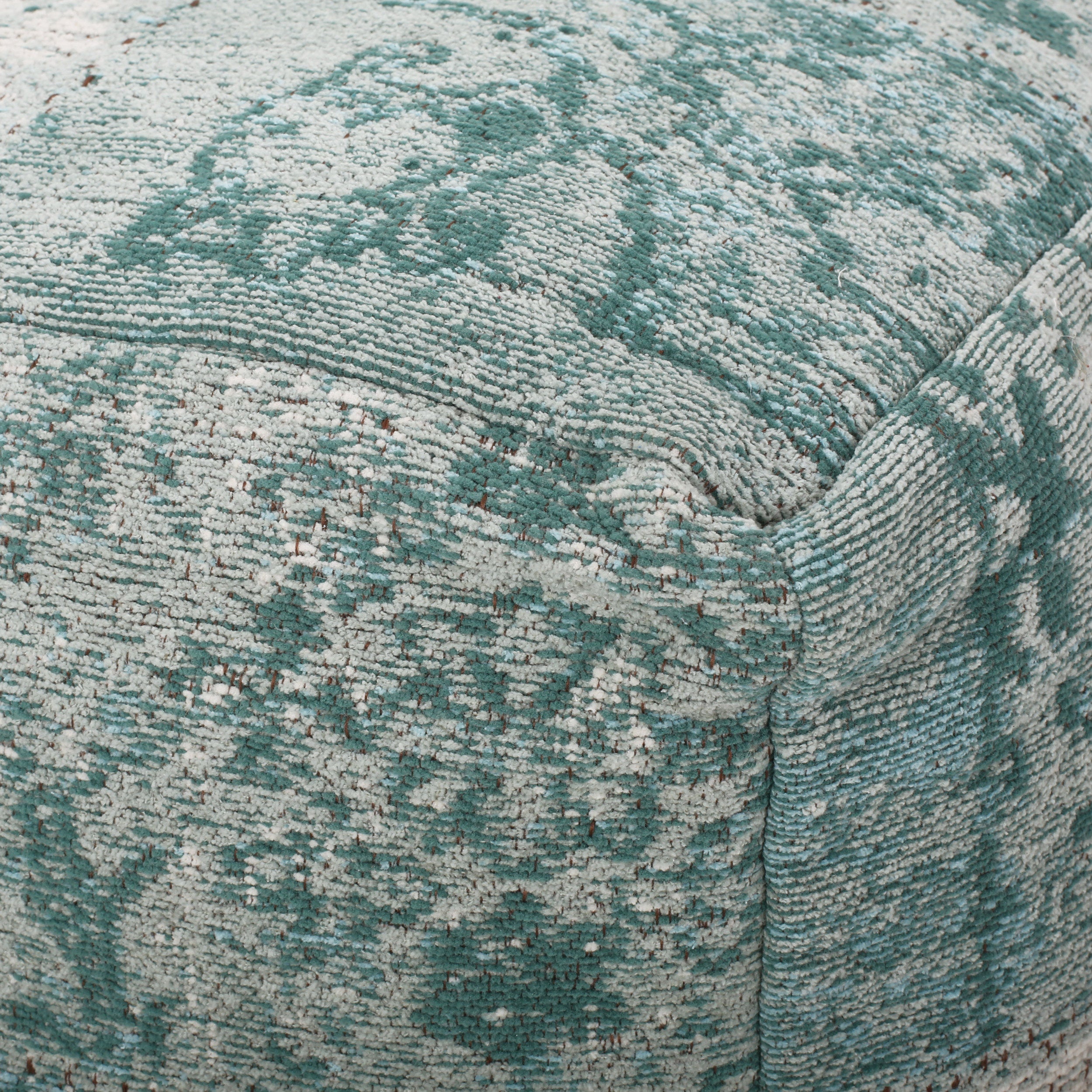 Hand Loomed Boho Teal Fabric Cube Pouf