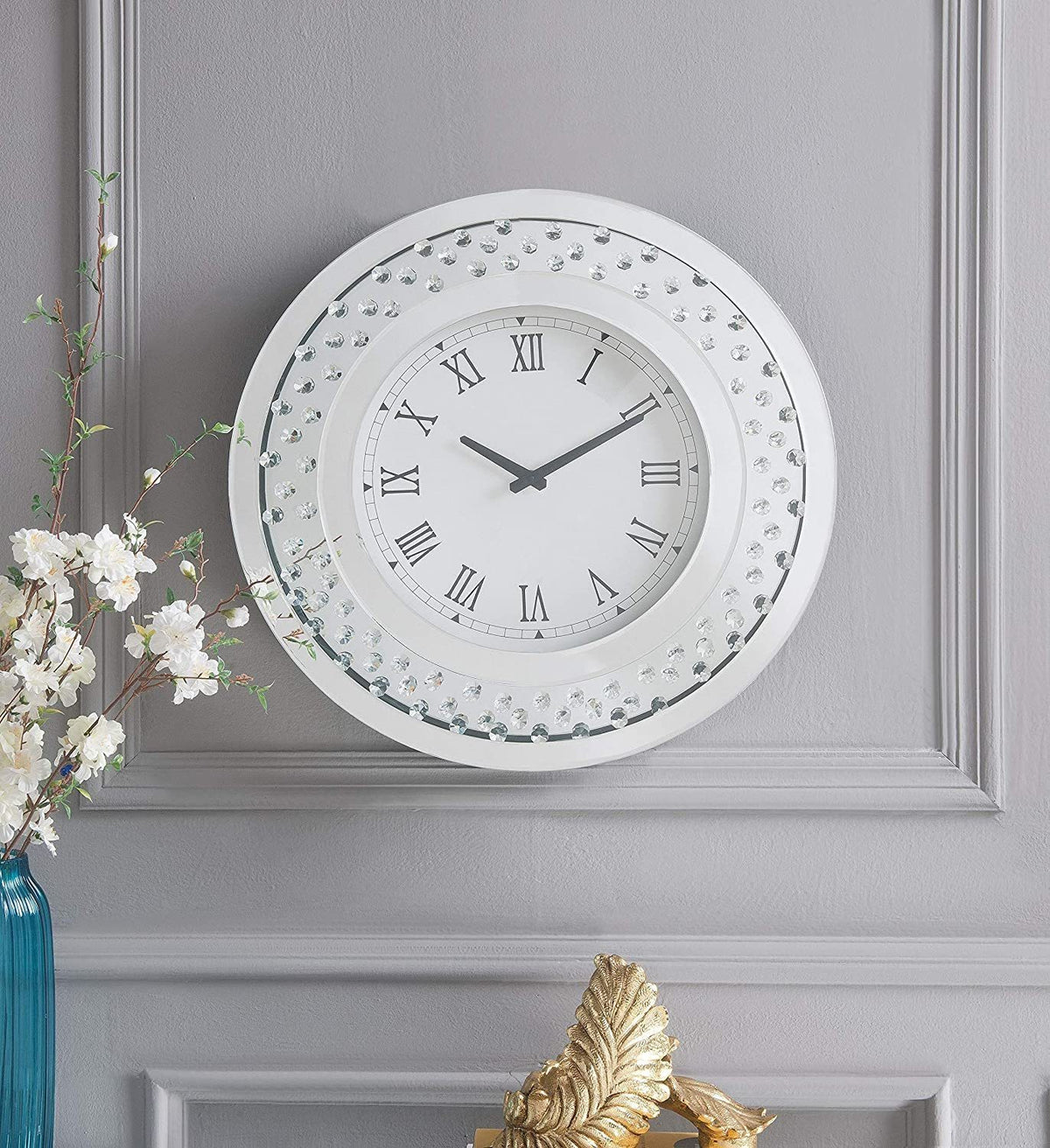 Wall Clock in Mirrored & Faux Crystals
