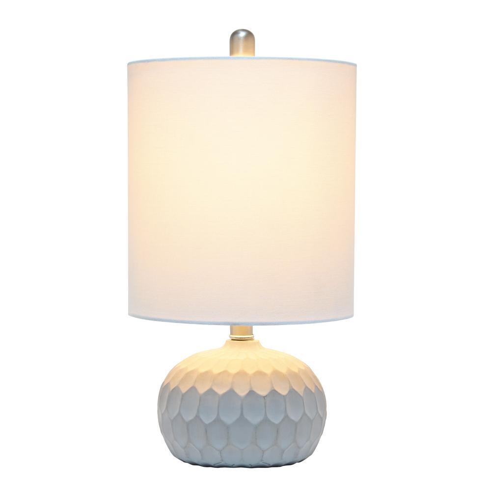 Textured Cement Base Table Lamp with Long White Fabric Drum Shade