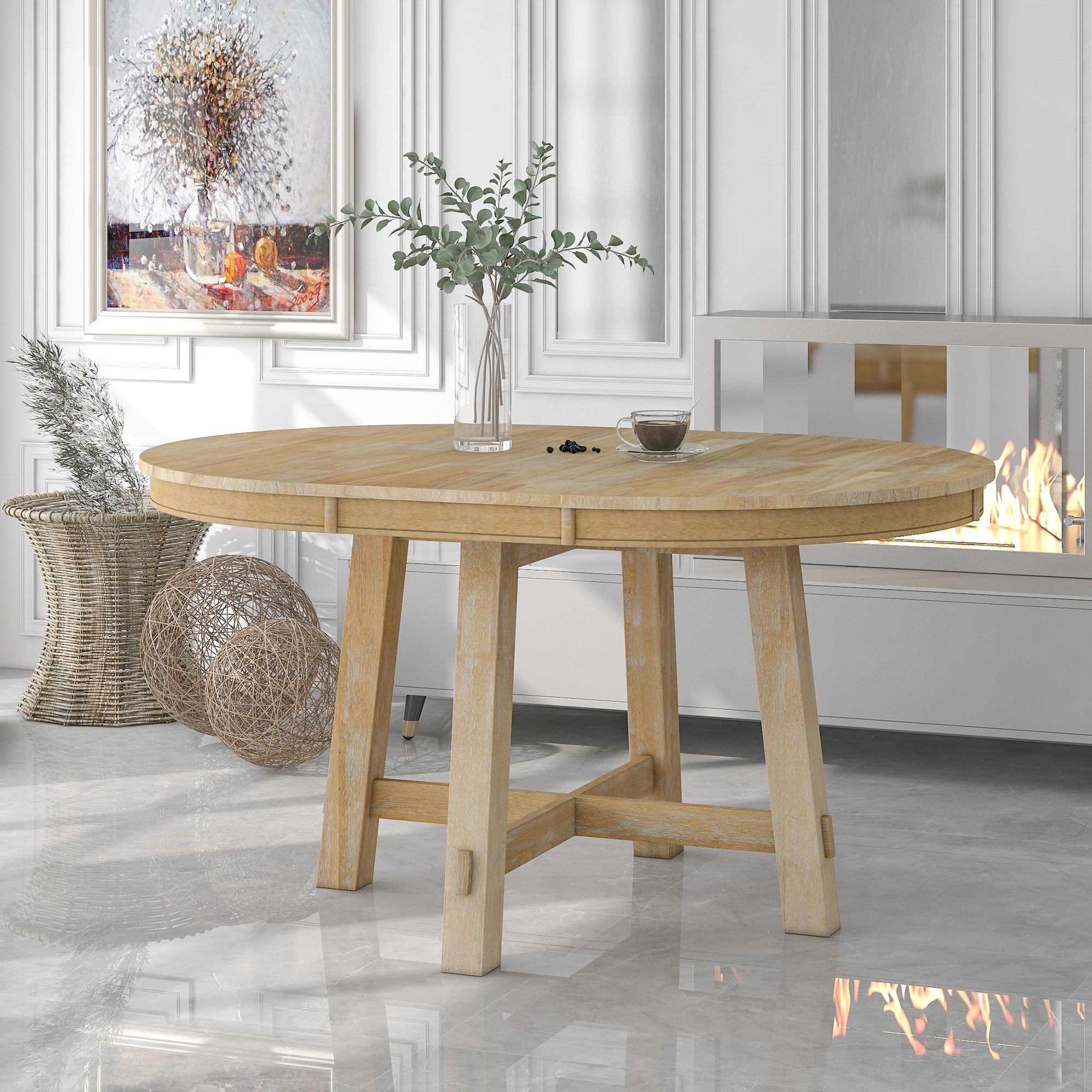 Farmhouse Round Extendable Dining Table 16" (Natural Wood Wash)