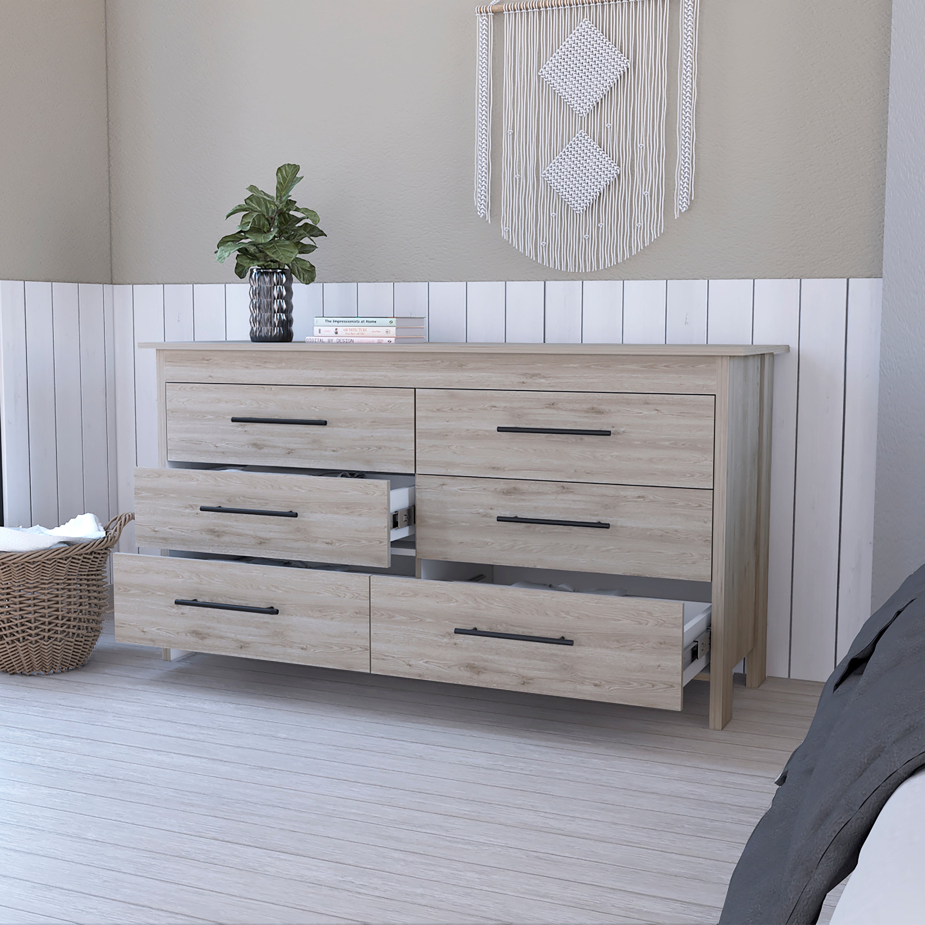 6-Drawer Rectangle Dresser Light Gray