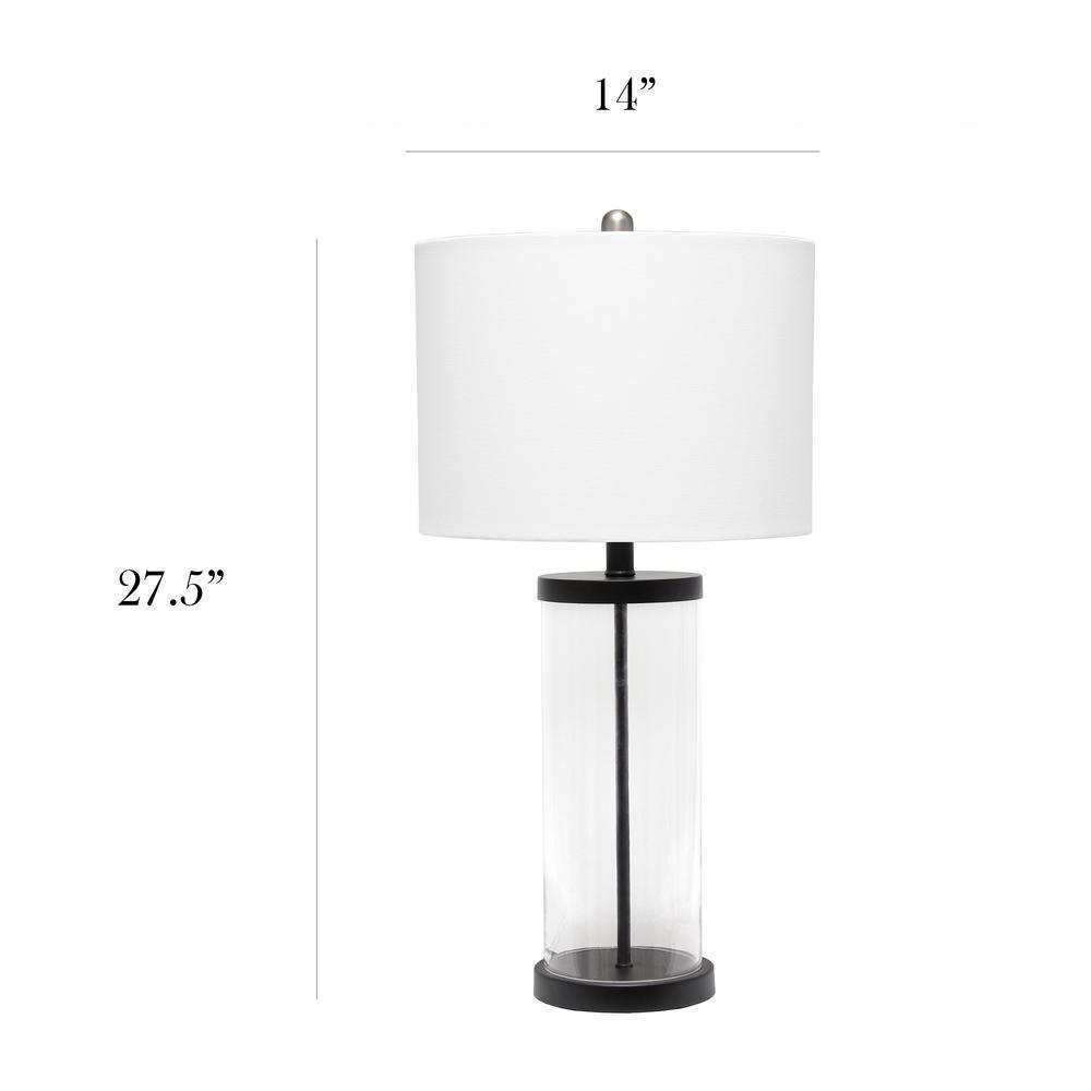 Enclosed Glass Table Lamp with Black Metal Accents Base and White Fabric Shade
