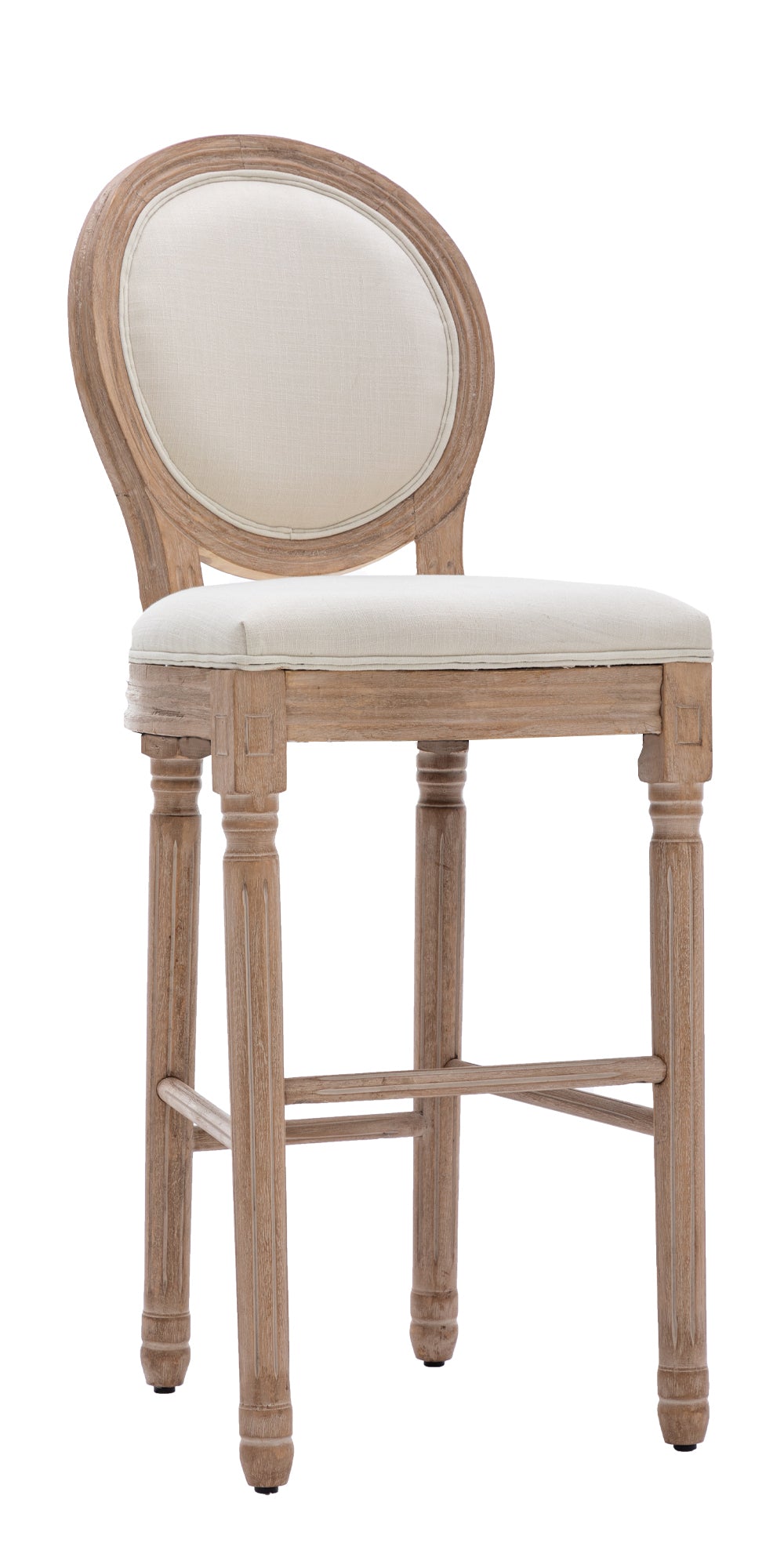 French Country Wooden Barstools With Upholstered Seating (Set of 2) - Beige and Natural