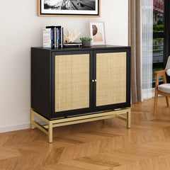 Natural Rattan 2 Door Cabinet - Black