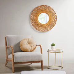 Reed Round Bamboo Wall Decor Mirror - Natural