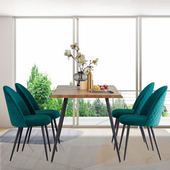 Classic Velvet Dining Chairs with Metal Black Legs (Set of 4) - Green