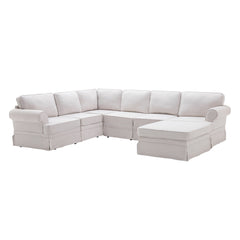 109.4" Fabric Upholstered Modular Sofa Collection, Sectional Couch with removable Ottoman  - Light Beige
