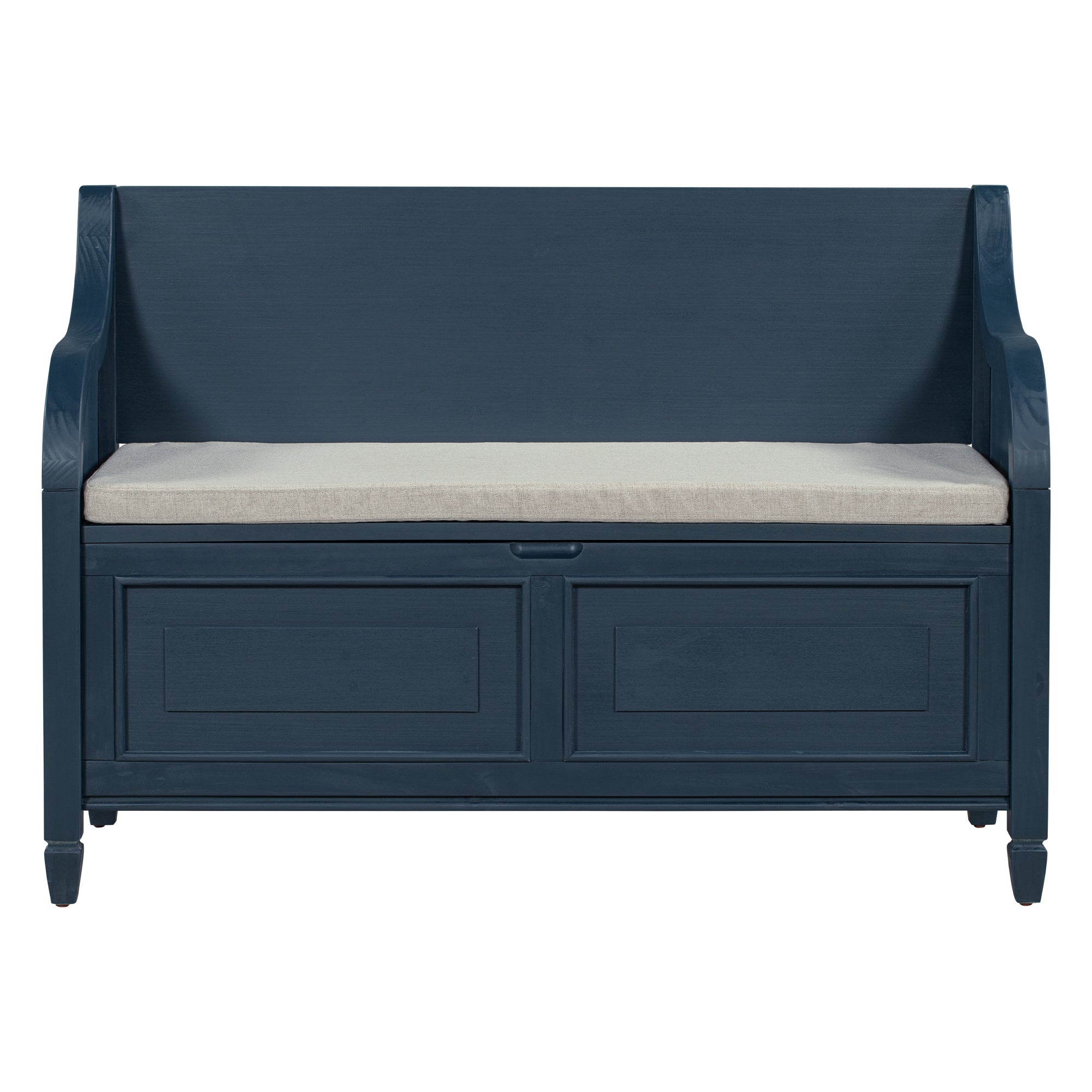 Rustic Style Solid Wood Entryway Storage Bench with Safety Hinge - Antique Navy + Beige
