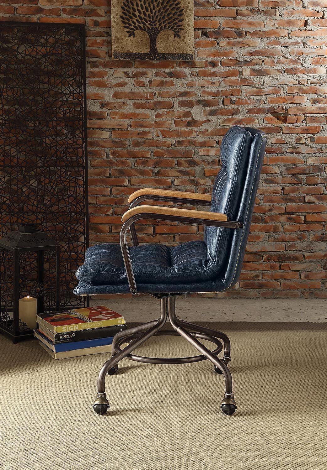 Vintage Office Chair, Top Grain Leather - Blue
