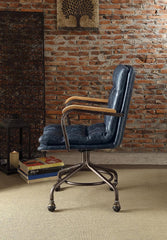 Vintage Office Chair, Top Grain Leather - Blue