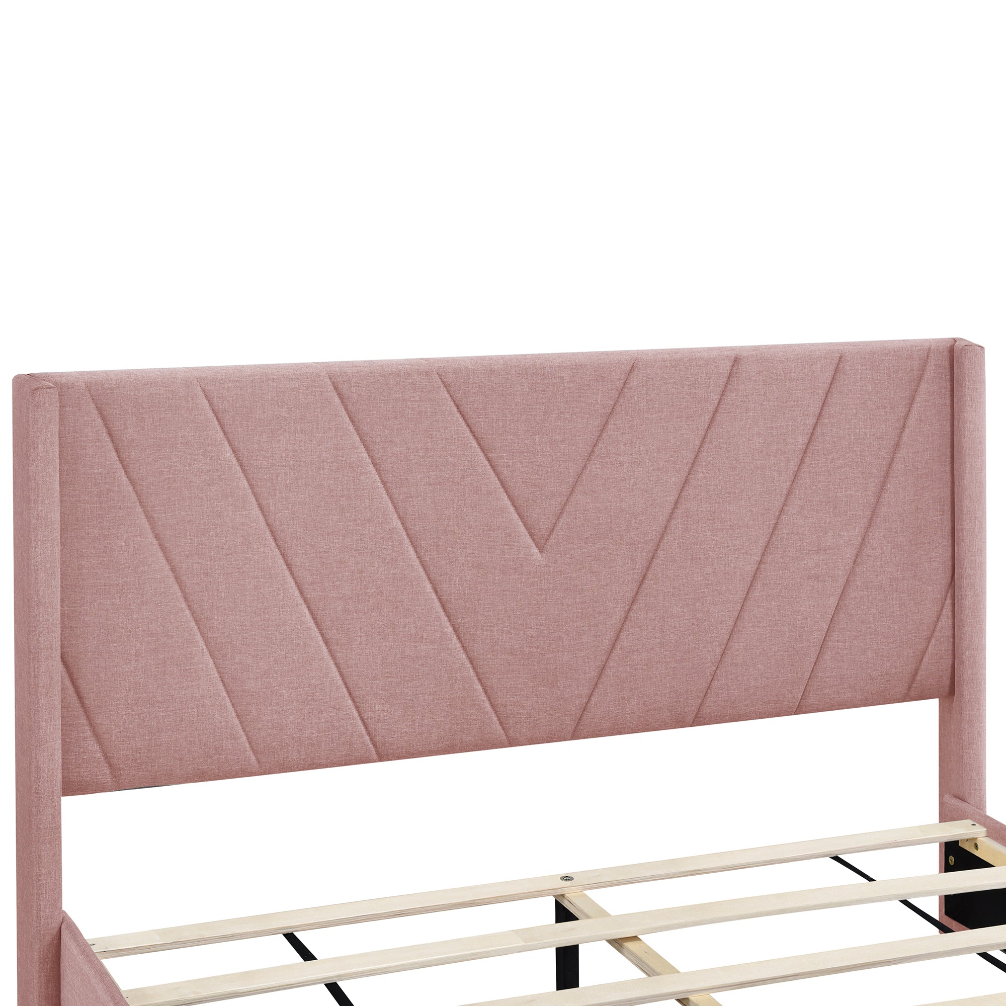Queen Size Storage Bed Linen Upholstered Platform Bed with 3 Drawers - Pink