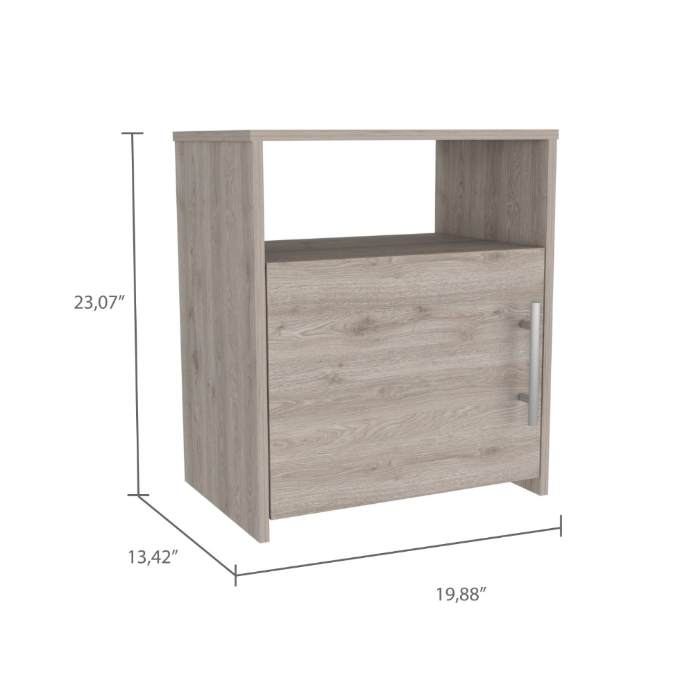 Nightstand, One Shelf, Single Door Cabinet, Metal Handle - Light Gray