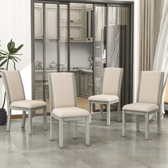 Farmhouse Wood Full Back Dining Chairs with Upholstered Cushions (Set of 4) - Grey