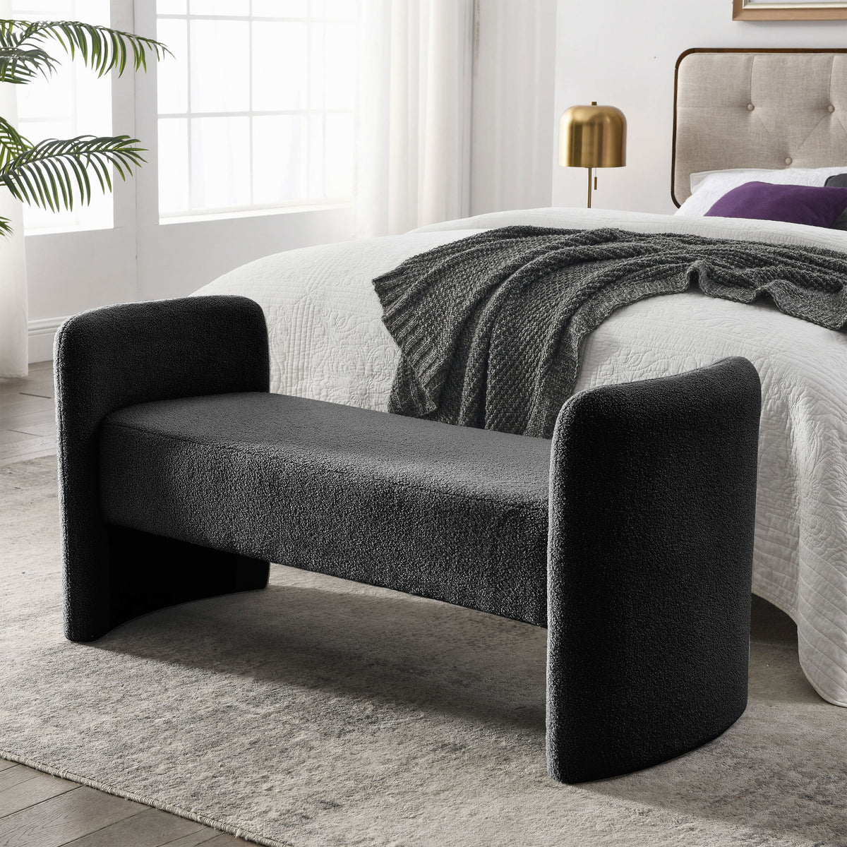 52" Bench Contemporary Design Ottoman - Black Teddy