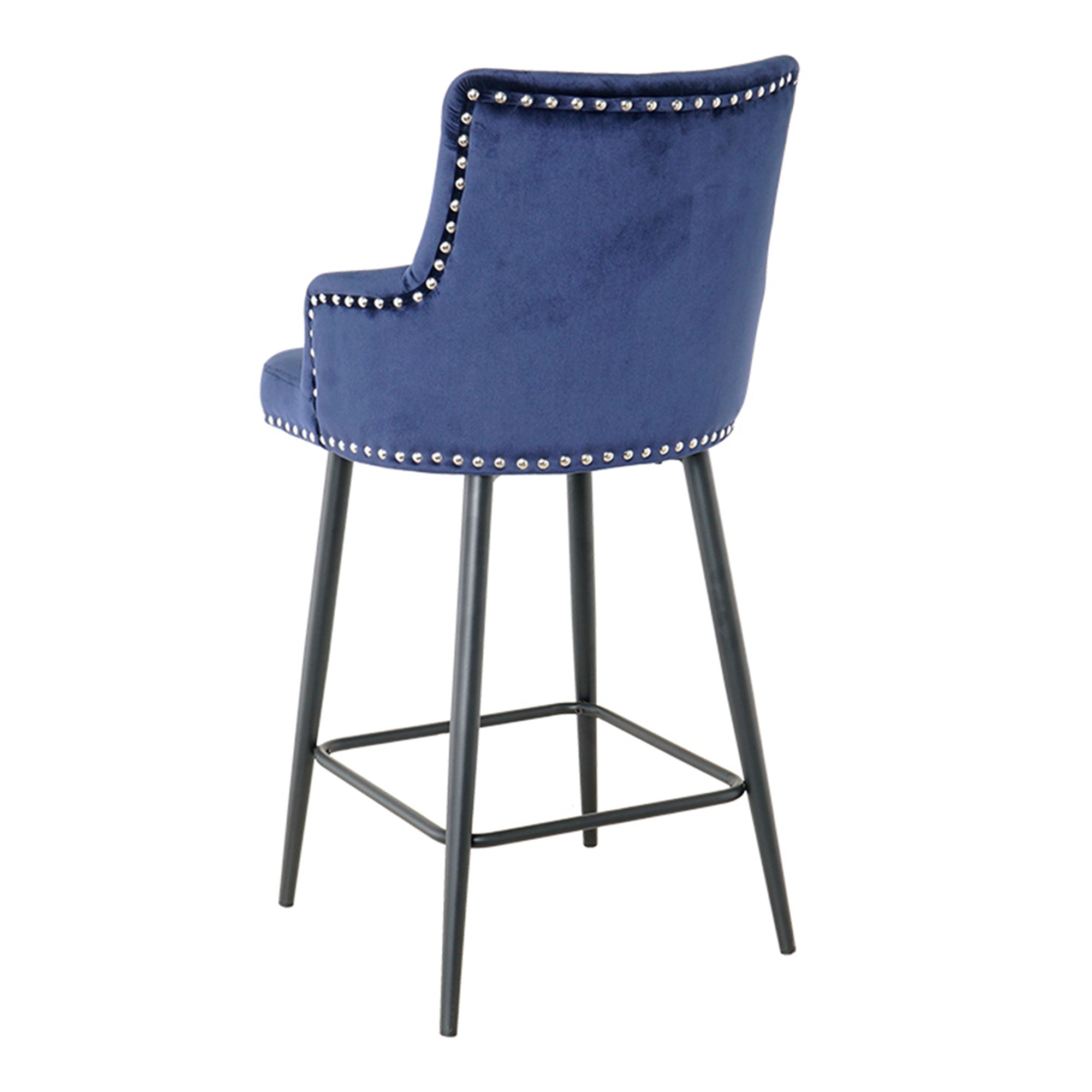 Modern Bar Chair with Armrests and Footrests (Set of 2) - Dark Blue